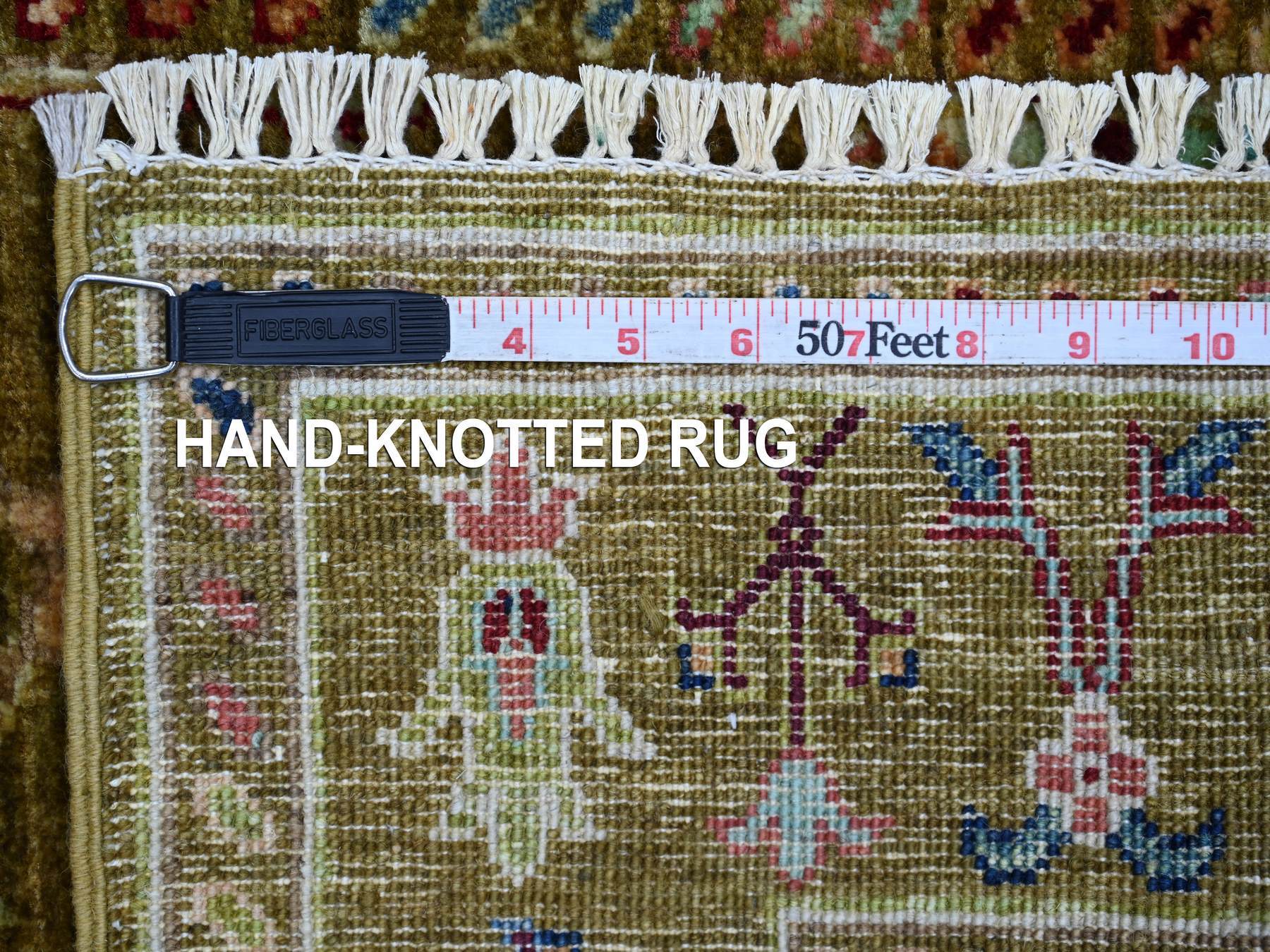 2'7"x11'7" Mustard Yellow, Hand Knotted Afghan Sultani All Over Floral Pattern, Soft and Vibrant Wool, Natural Dyes, Runner, Oriental Rug HR21748 - Image 6