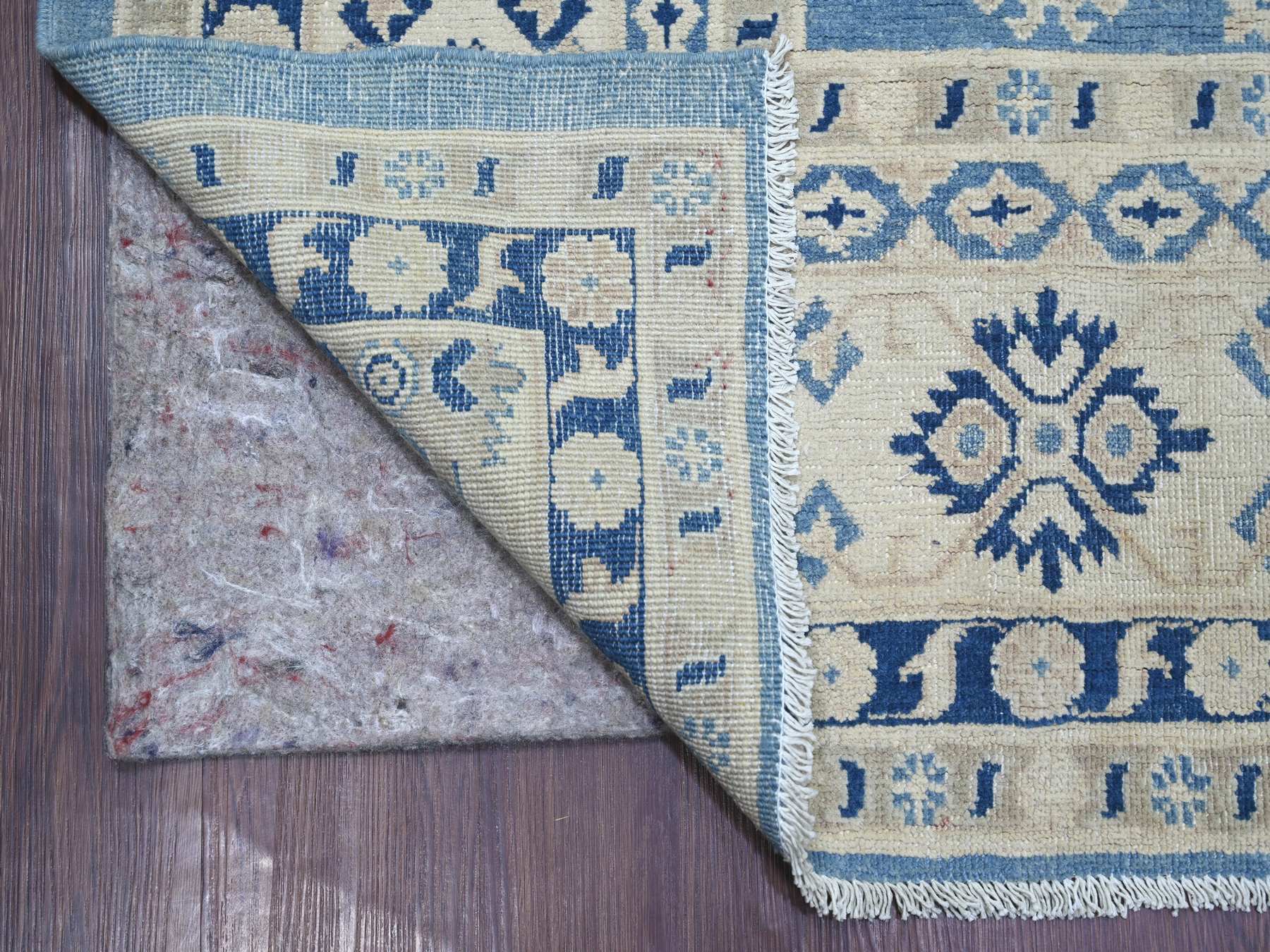 9'x11'8" Yonder Blue, Vintage Look Kazak with All Over Geometric Motifs, Hand Knotted, 100% Wool, Natural Dyes, Oriental Rug HR21777 - Image 4