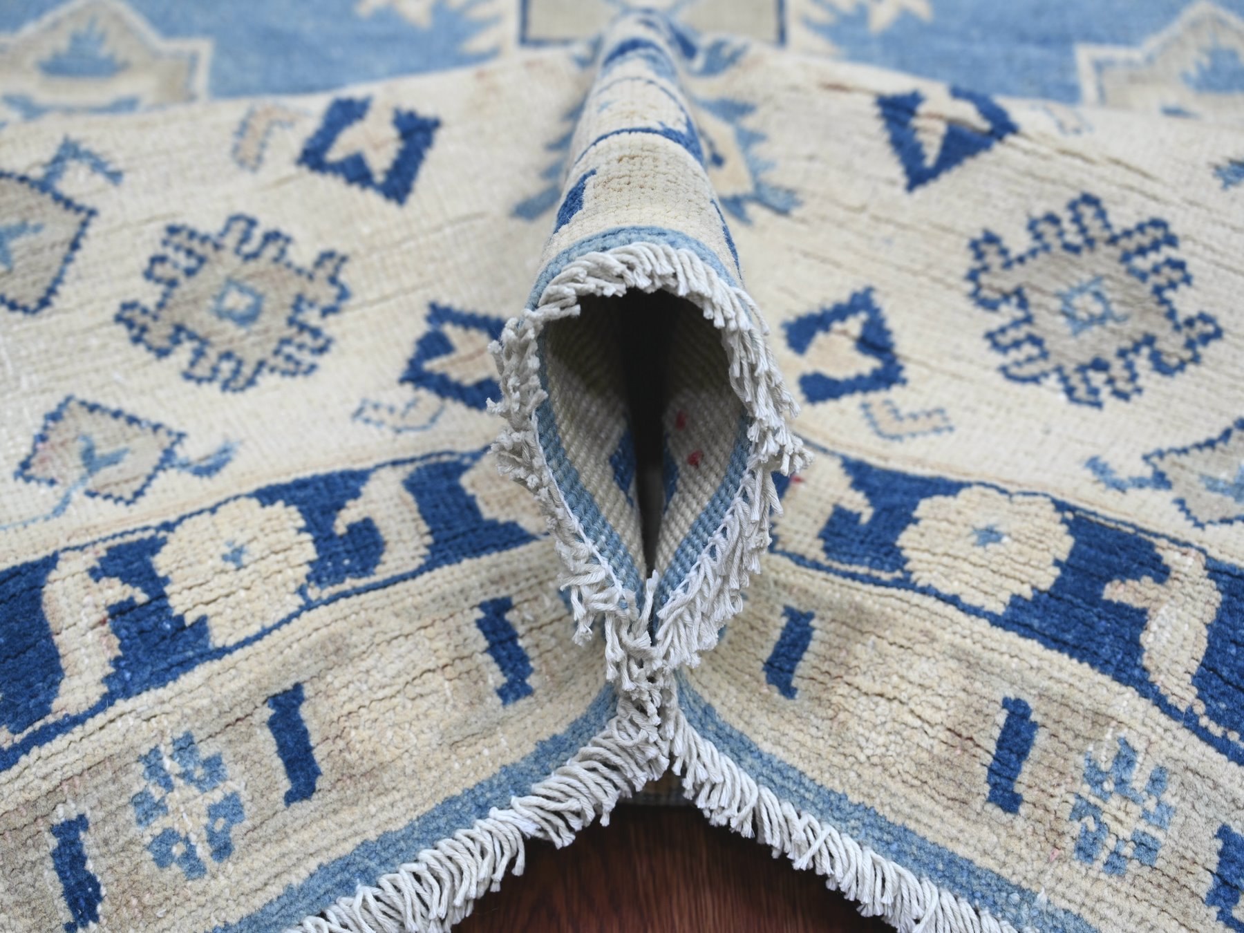 9'x11'8" Yonder Blue, Vintage Look Kazak with All Over Geometric Motifs, Hand Knotted, 100% Wool, Natural Dyes, Oriental Rug HR21777 - Image 5