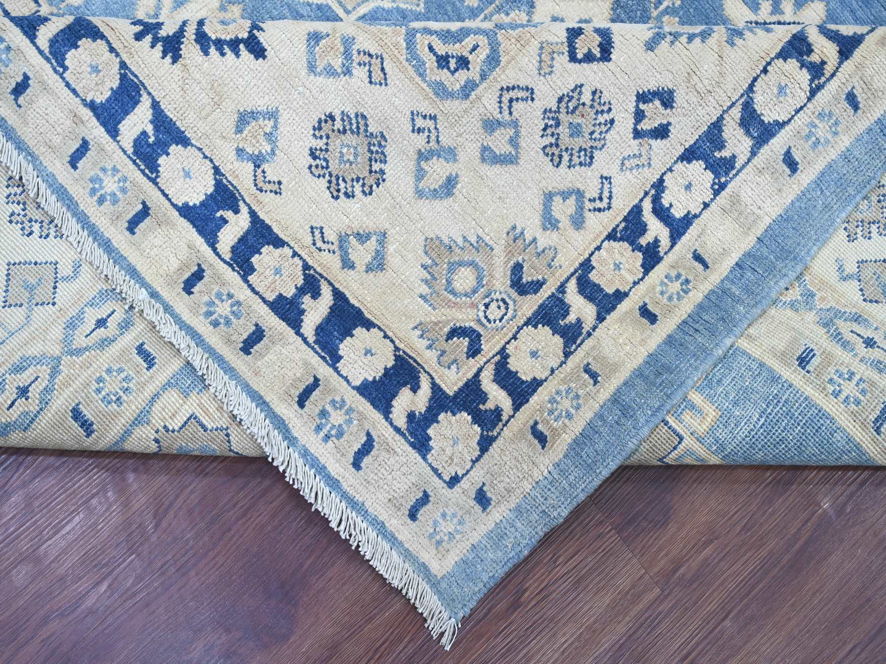 9'x11'8" Yonder Blue, Vintage Look Kazak with All Over Geometric Motifs, Hand Knotted, 100% Wool, Natural Dyes, Oriental Rug HR21777 - Image 6