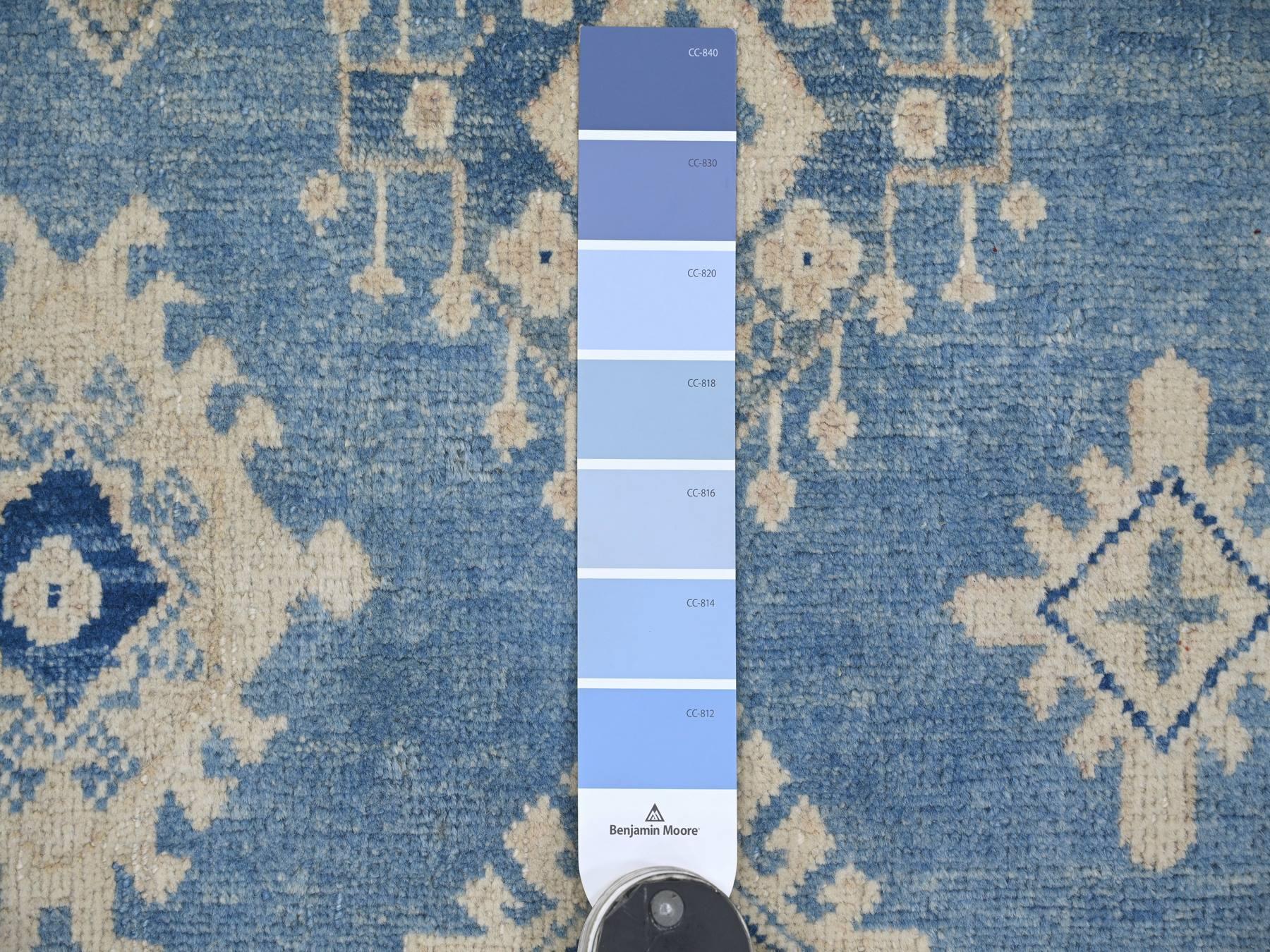 9'x11'8" Yonder Blue, Vintage Look Kazak with All Over Geometric Motifs, Hand Knotted, 100% Wool, Natural Dyes, Oriental Rug HR21777 - Image 7