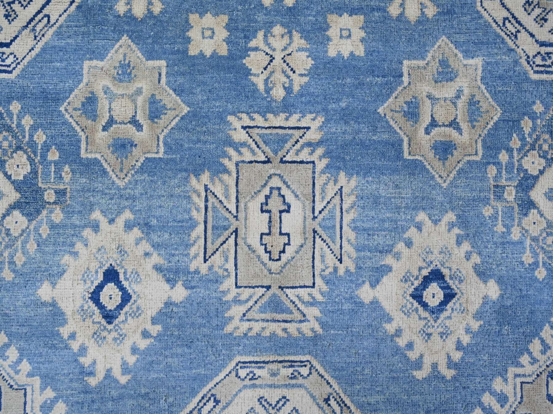 9'x11'8" Yonder Blue, Vintage Look Kazak with All Over Geometric Motifs, Hand Knotted, 100% Wool, Natural Dyes, Oriental Rug HR21777 - Image 8