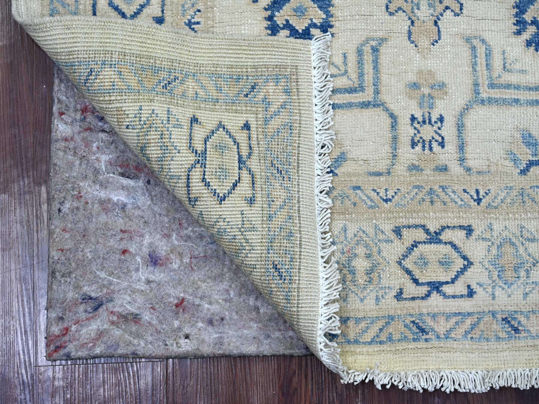 3'2"x4'8" Alabaster White, Vintage Look Kazak with Tribal Design, 100% Wool, Hand Knotted, Natural Dyes, Oriental Rug HR21801 - Image 2