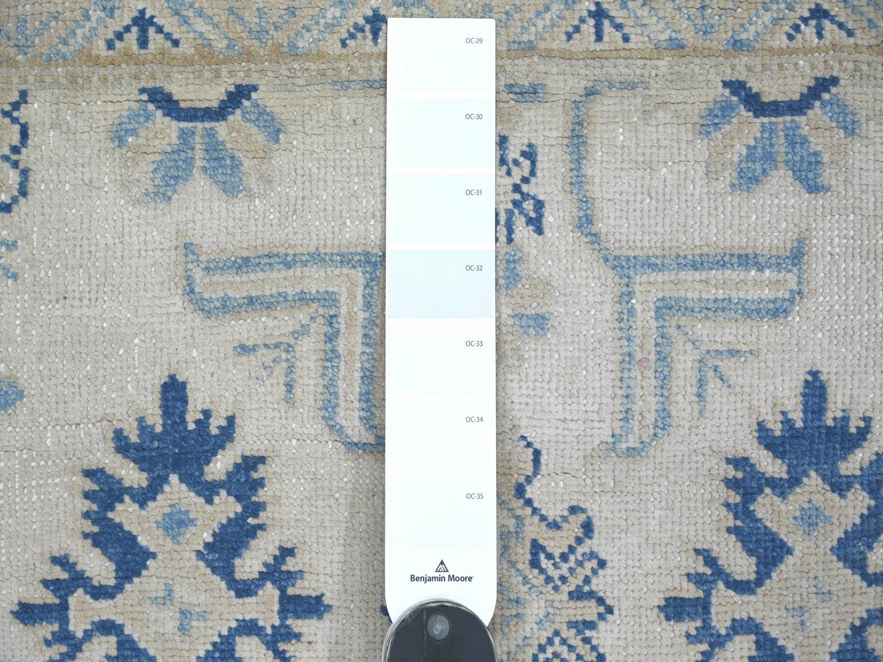 3'2"x4'8" Alabaster White, Vintage Look Kazak with Tribal Design, 100% Wool, Hand Knotted, Natural Dyes, Oriental Rug HR21801 - Image 3