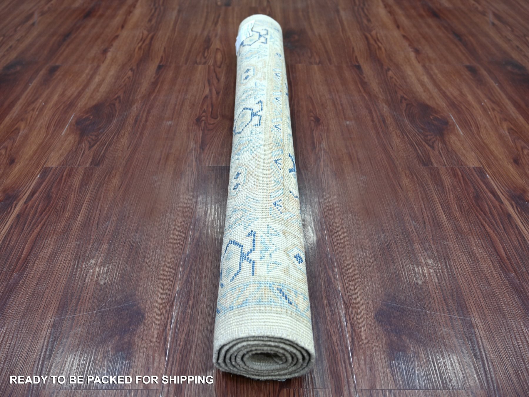 3'2"x4'8" Alabaster White, Vintage Look Kazak with Tribal Design, 100% Wool, Hand Knotted, Natural Dyes, Oriental Rug HR21801 - Image 4