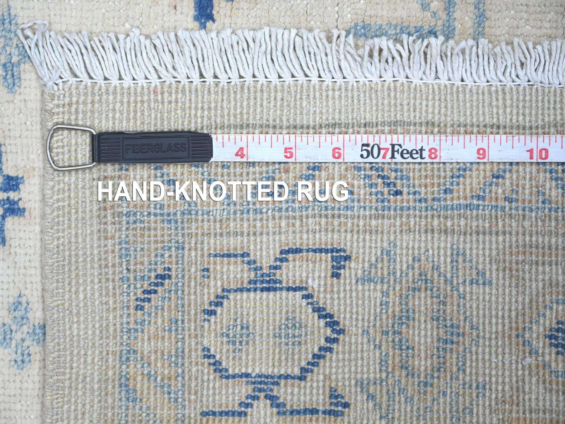 3'2"x4'8" Alabaster White, Vintage Look Kazak with Tribal Design, 100% Wool, Hand Knotted, Natural Dyes, Oriental Rug HR21801 - Image 6