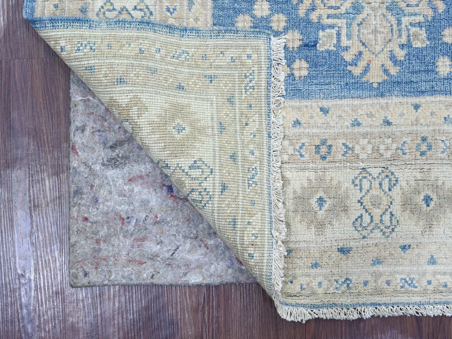 3'3"x4'10" Marlin Blue, Vintage Look Kazak with Geometric Floral Elements, 100% Wool, Hand Knotted, Natural Dyes, Oriental Rug HR21802 - Image 2