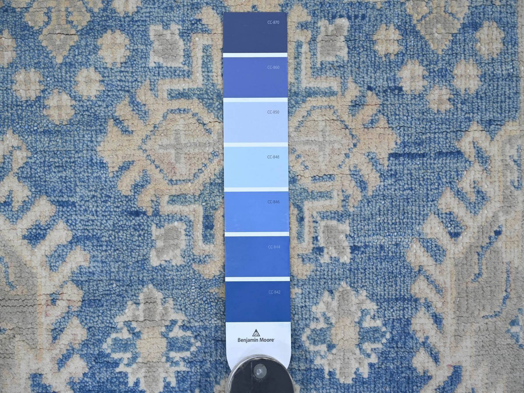 3'3"x4'10" Marlin Blue, Vintage Look Kazak with Geometric Floral Elements, 100% Wool, Hand Knotted, Natural Dyes, Oriental Rug HR21802 - Image 3