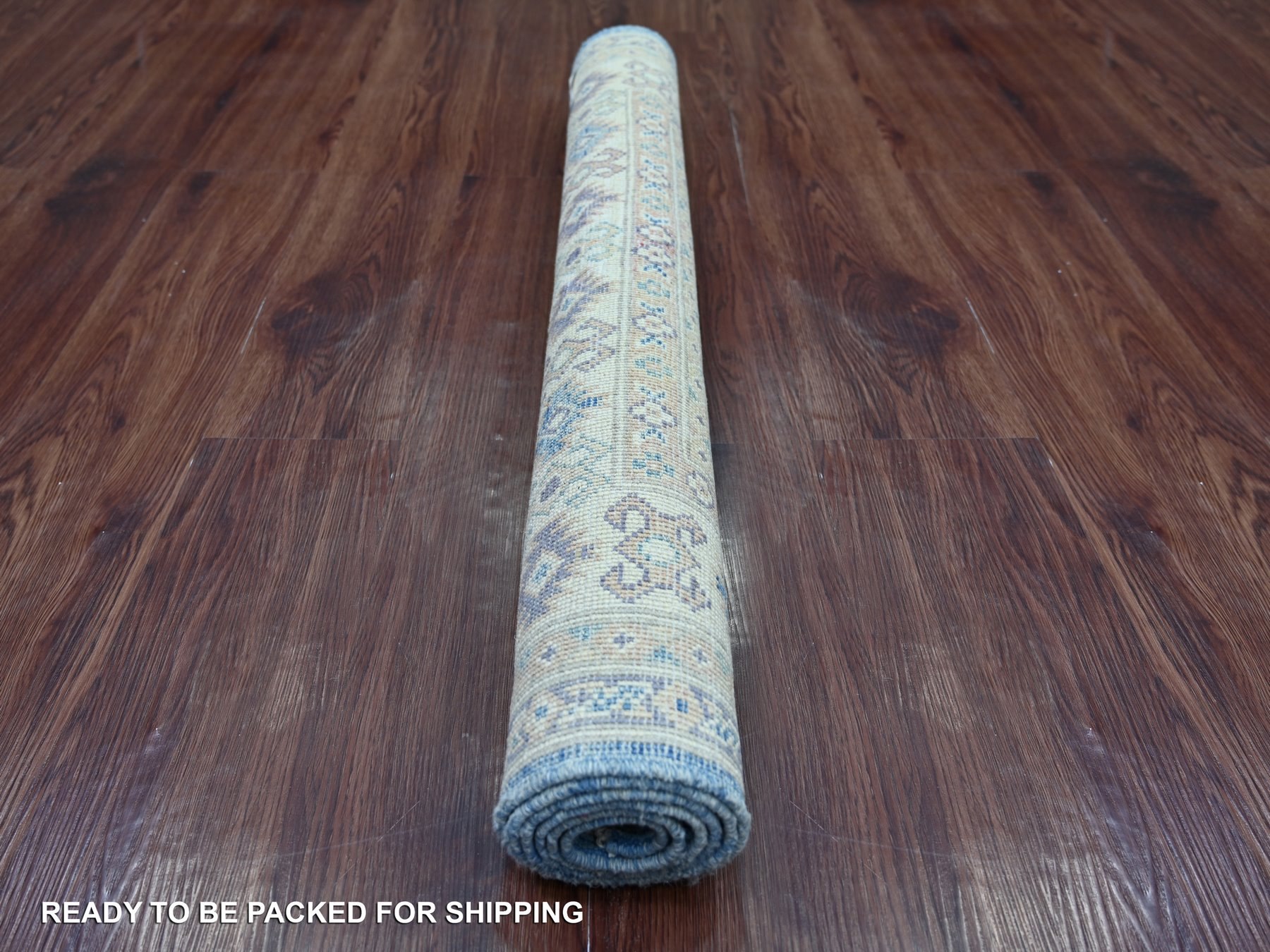 3'3"x4'10" Marlin Blue, Vintage Look Kazak with Geometric Floral Elements, 100% Wool, Hand Knotted, Natural Dyes, Oriental Rug HR21802 - Image 4