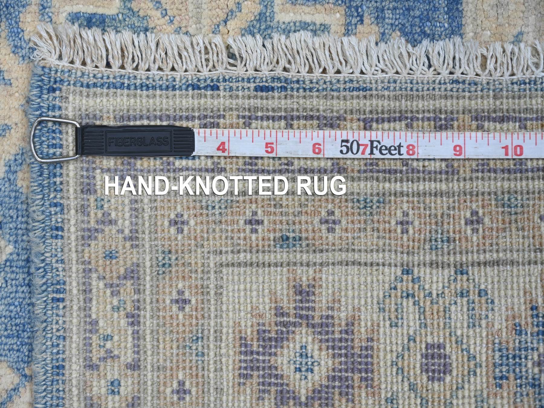 3'3"x4'10" Marlin Blue, Vintage Look Kazak with Geometric Floral Elements, 100% Wool, Hand Knotted, Natural Dyes, Oriental Rug HR21802 - Image 6