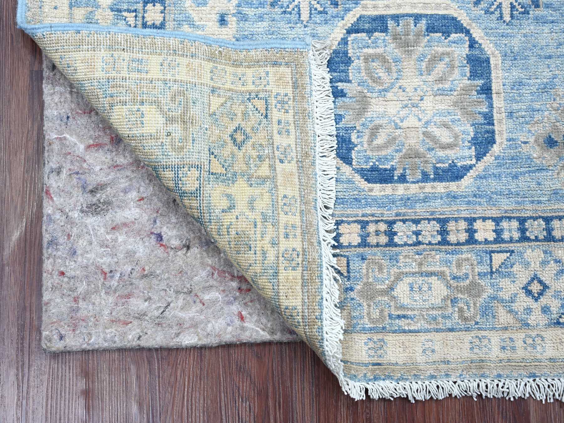 3'3"x4'9" Maya Blue, Vintage Look Kazak with Geometric Medallion, Hand Knotted, 100% Wool, Natural Dyes, Oriental Rug HR21804 - Image 2