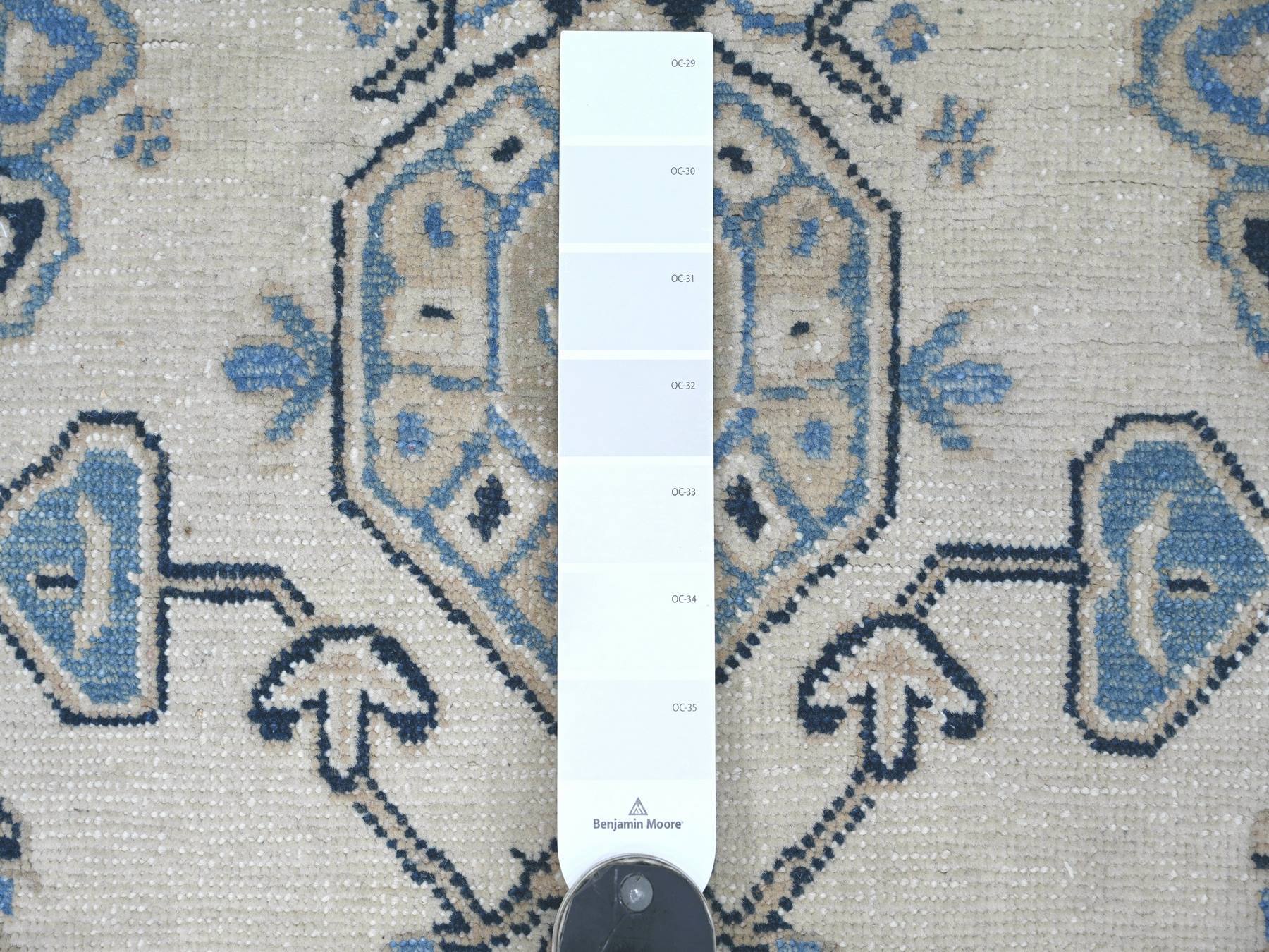3'1"x4'10" Pearl White, Vintage Look Kazak with Tribal Design, Hand Knotted, 100% Wool, Natural Dyes, Oriental Rug HR21805 - Image 3