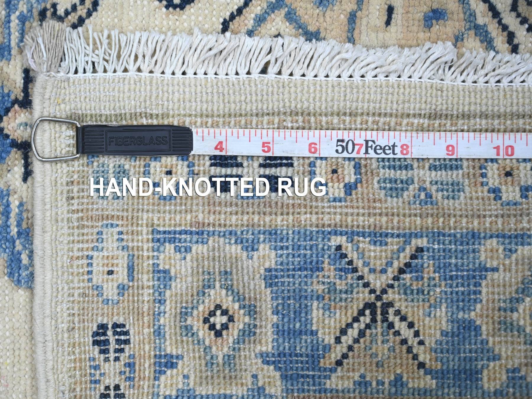 3'1"x4'10" Pearl White, Vintage Look Kazak with Tribal Design, Hand Knotted, 100% Wool, Natural Dyes, Oriental Rug HR21805 - Image 6