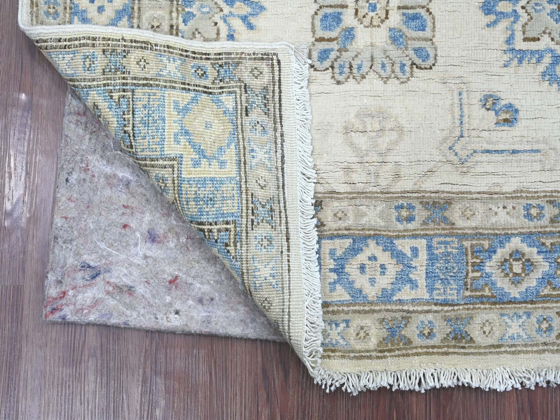 3'x4'10" Alabaster White, Vintage Look Kazak with Tribal Medallion, Hand Knotted, 100% Wool, Natural Dyes, Oriental Rug HR21807 - Image 2