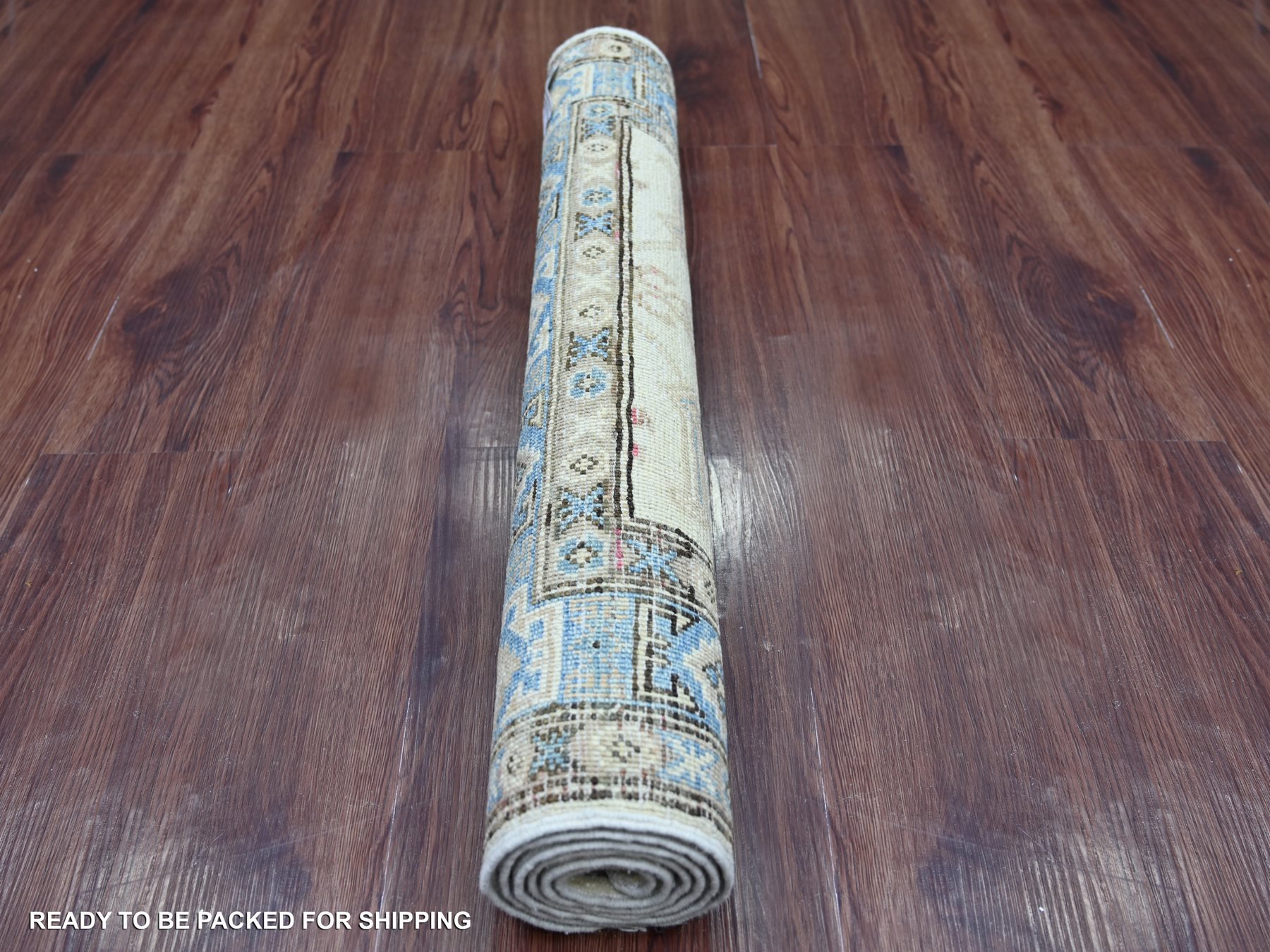 3'x4'10" Alabaster White, Vintage Look Kazak with Tribal Medallion, Hand Knotted, 100% Wool, Natural Dyes, Oriental Rug HR21807 - Image 4