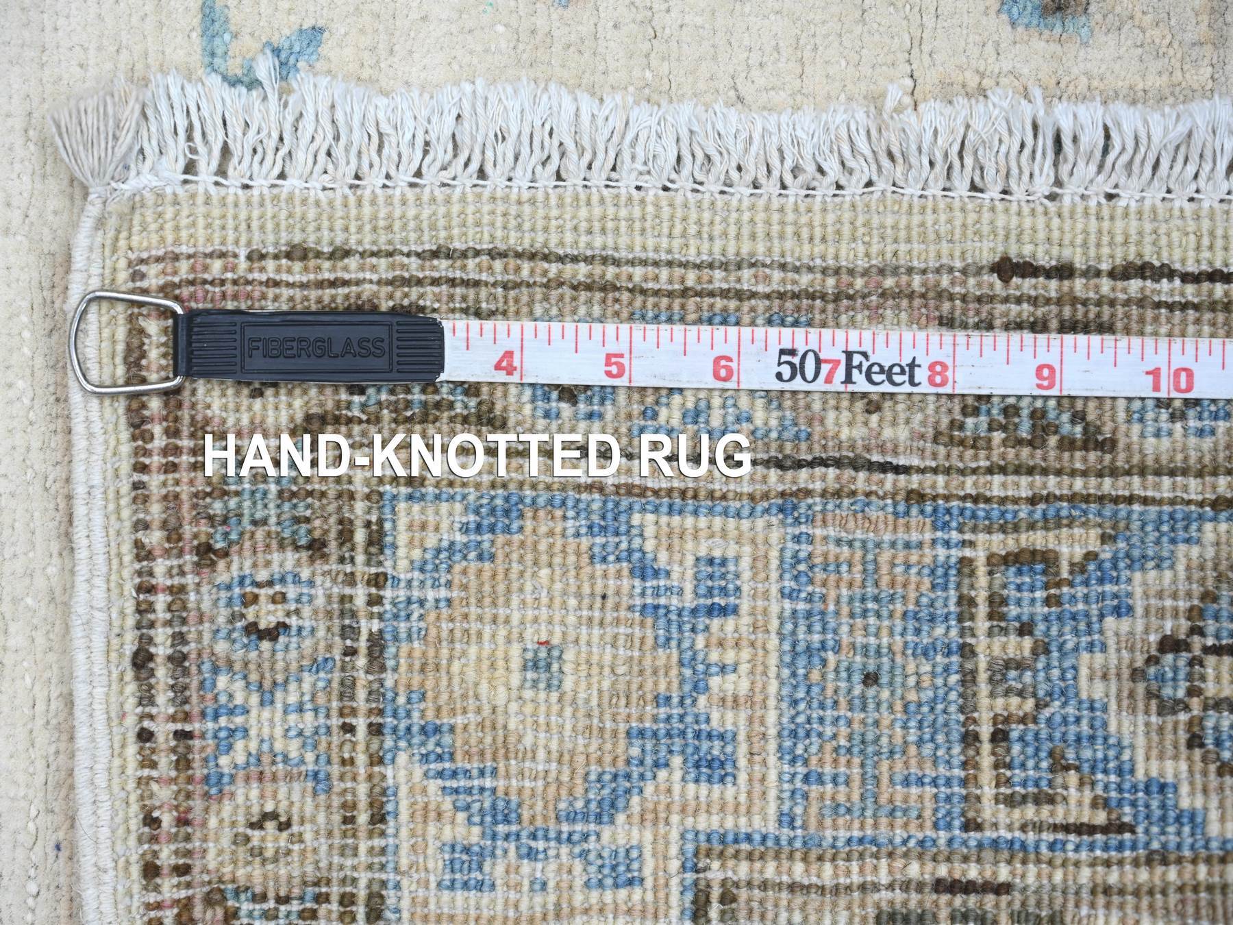 3'x4'10" Alabaster White, Vintage Look Kazak with Tribal Medallion, Hand Knotted, 100% Wool, Natural Dyes, Oriental Rug HR21807 - Image 6