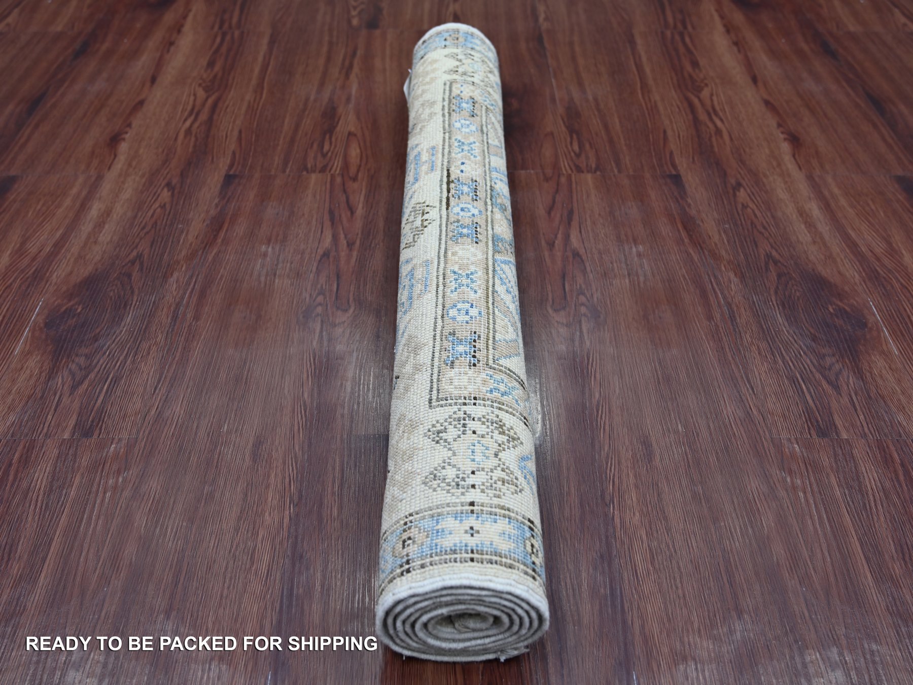 2'10"x4'8" Alabaster White, Vintage Look Kazak with Geometric Medallion, Hand Knotted, 100% Wool, Natural Dyes, Oriental Rug HR21809 - Image 4