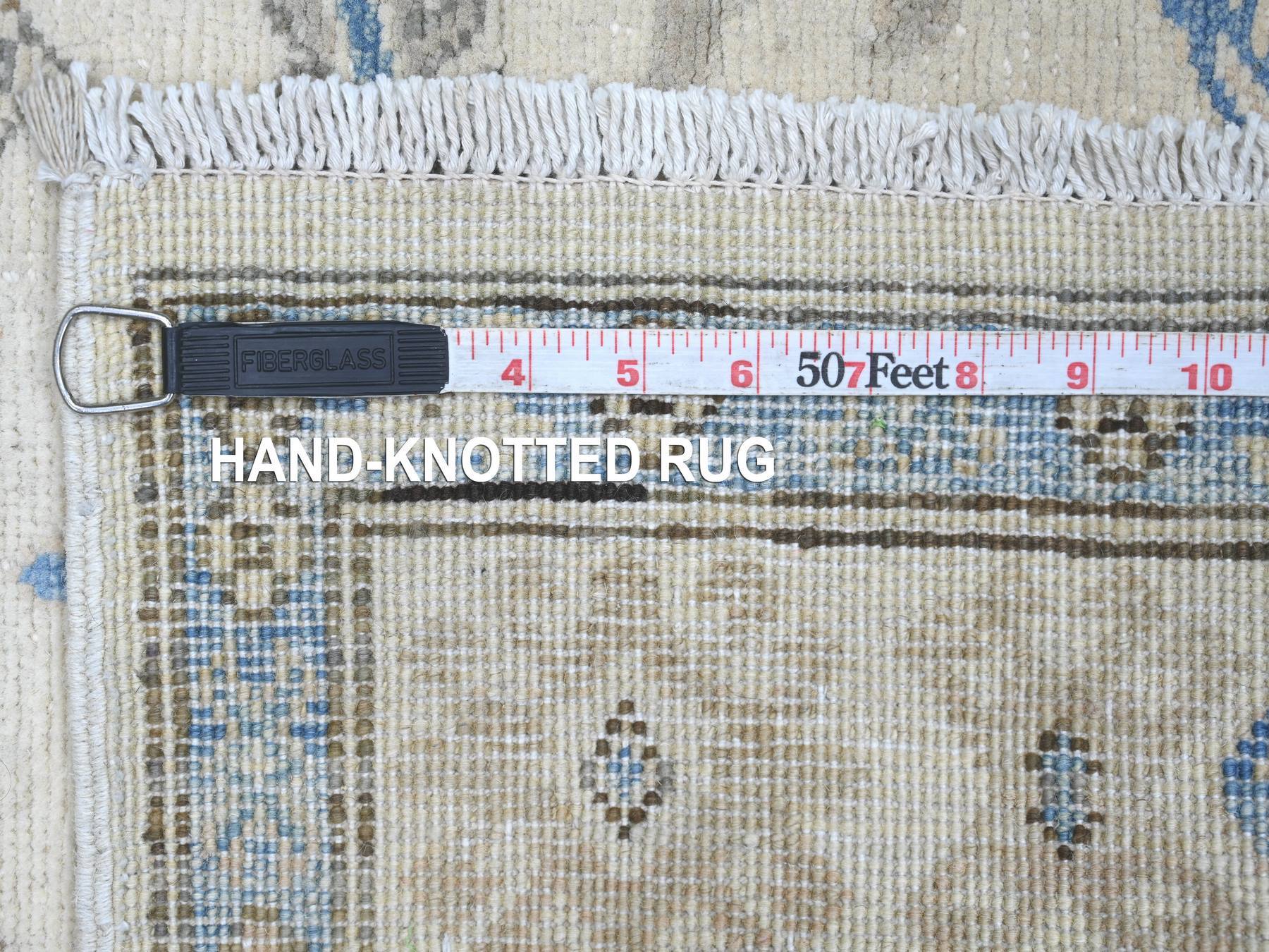 2'10"x4'8" Alabaster White, Vintage Look Kazak with Geometric Medallion, Hand Knotted, 100% Wool, Natural Dyes, Oriental Rug HR21809 - Image 6
