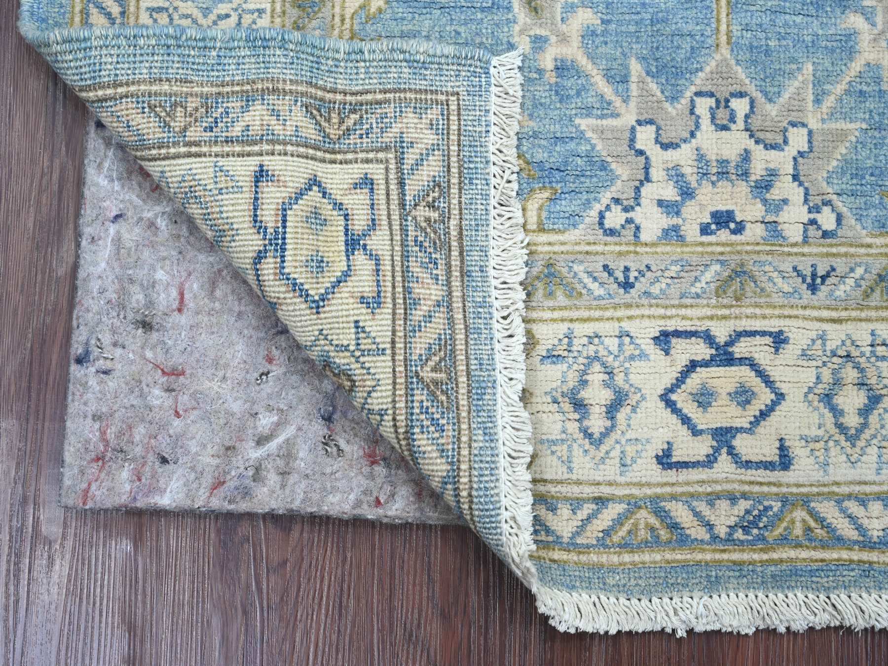 3'1"x5' Marlin Blue, Hand Knotted, Vintage Look Kazak with Tribal Design, 100% Wool, Natural Dyes, Oriental Rug HR21810 - Image 2