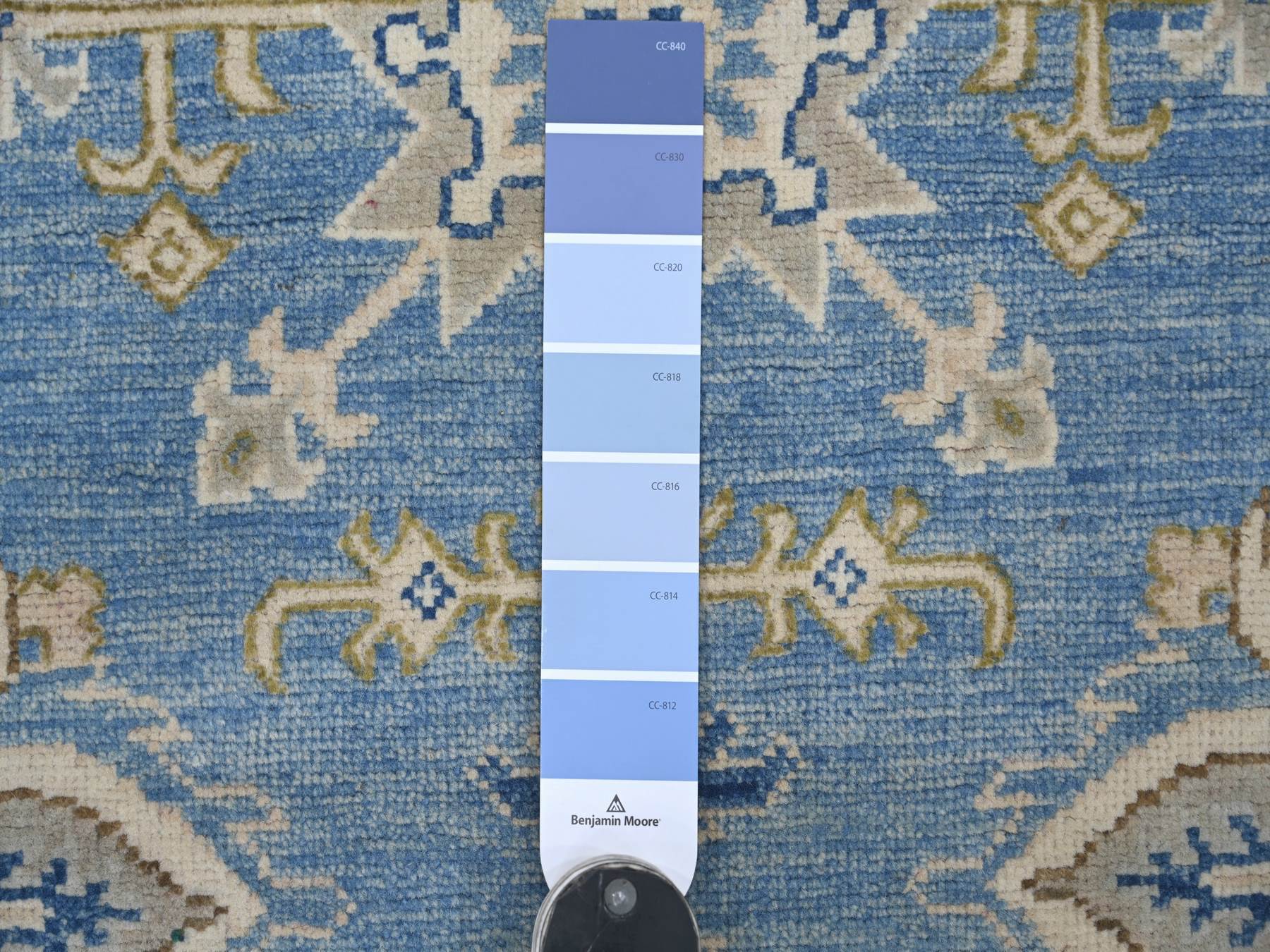 3'1"x5' Marlin Blue, Hand Knotted, Vintage Look Kazak with Tribal Design, 100% Wool, Natural Dyes, Oriental Rug HR21810 - Image 3