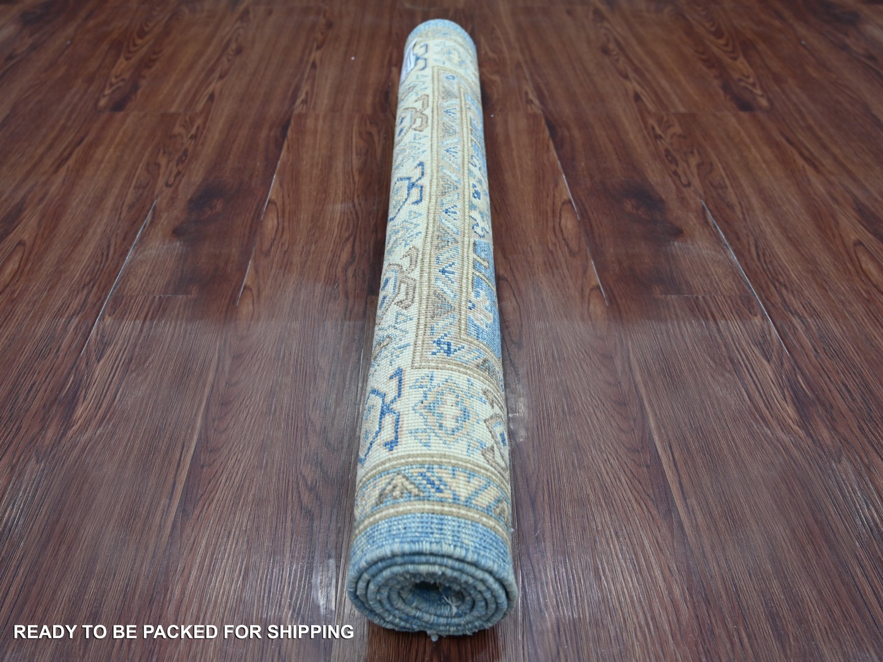 3'1"x5' Marlin Blue, Hand Knotted, Vintage Look Kazak with Tribal Design, 100% Wool, Natural Dyes, Oriental Rug HR21810 - Image 4