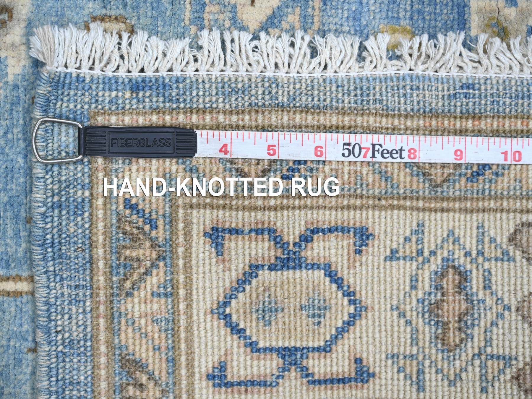 3'1"x5' Marlin Blue, Hand Knotted, Vintage Look Kazak with Tribal Design, 100% Wool, Natural Dyes, Oriental Rug HR21810 - Image 6