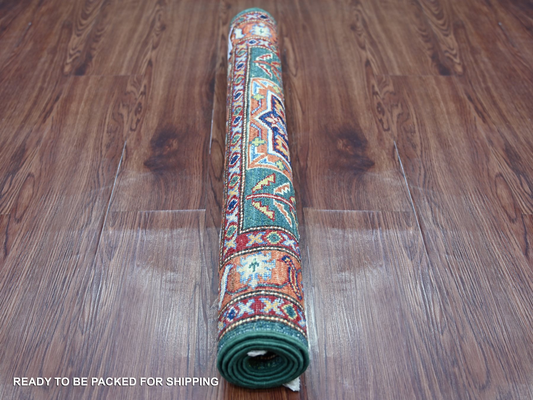 2'10"x4'2" Hunter Green, Afghan Super Kazak with Geoemtric Medallions Design, Hand Knotted, Pure Wool, Vegetable Dyes, Sample, Mat, Oriental Rug HR21824 - Image 4
