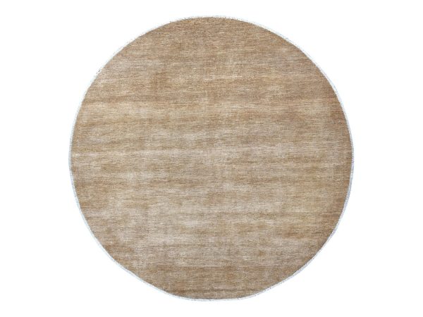9'9"x9'9" Beaver Brown, Plain Solid Pattern, Hand Spun Ghazni Wool, Hand Knotted, Lush and Plush, Round, Oriental Rug HR21835