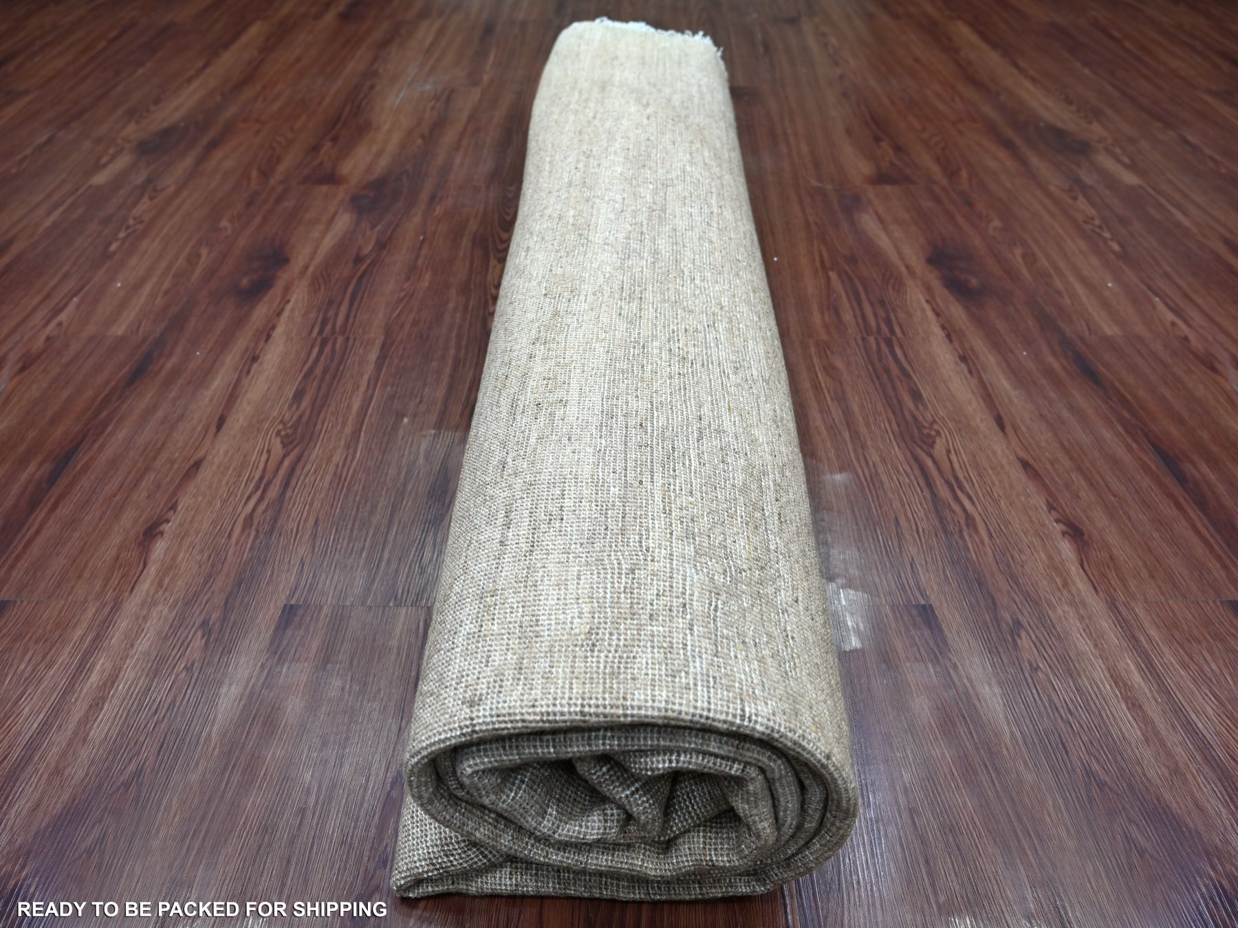 9'9"x9'9" Beaver Brown, Plain Solid Pattern, Hand Spun Ghazni Wool, Hand Knotted, Lush and Plush, Round, Oriental Rug HR21835 - Image 9