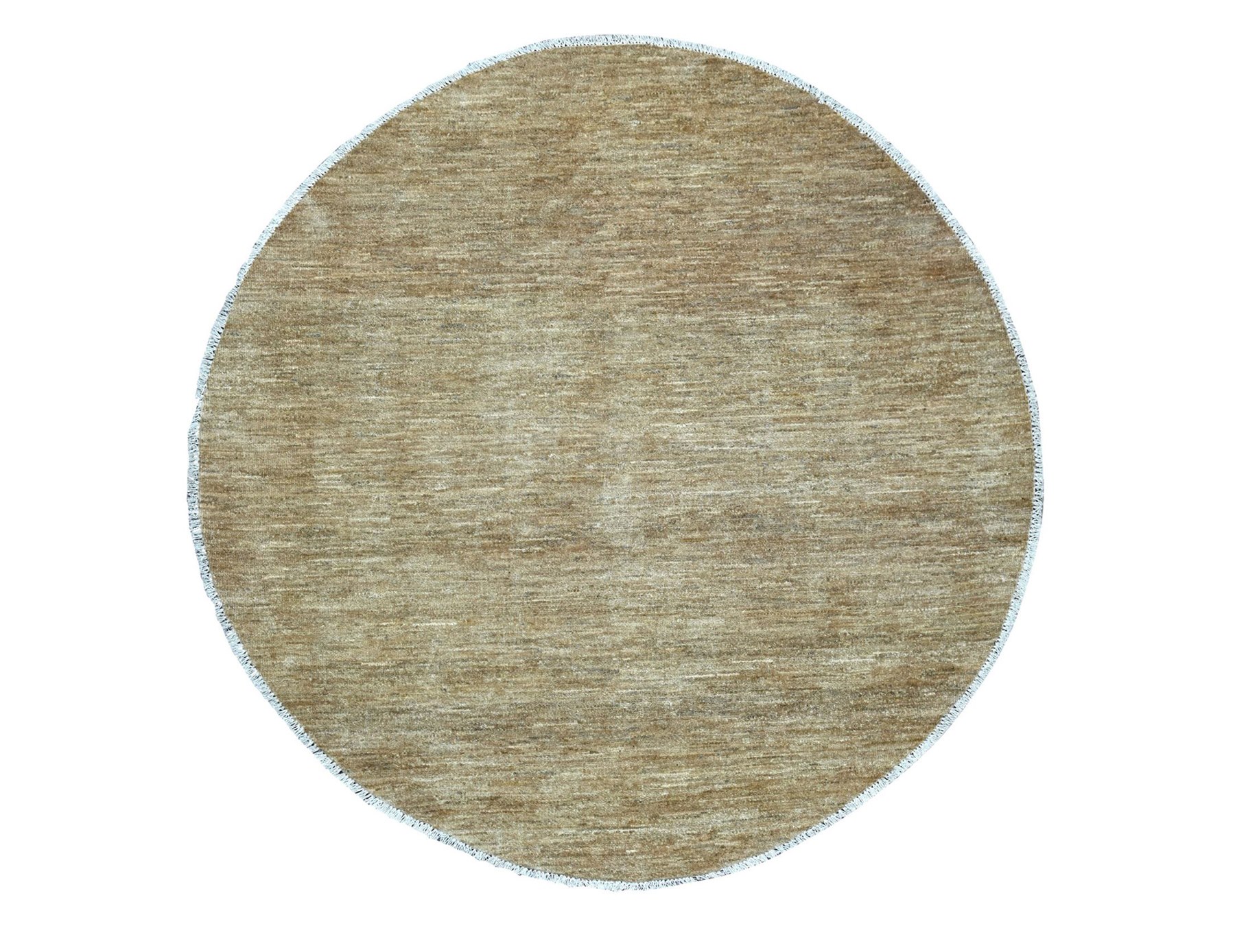 6'x6' Khaki Brown, Plain Solid Pattern, Hand Knotted, Hand Spun Ghazni Wool, Lush and Plush, Round, Oriental Rug HR21837