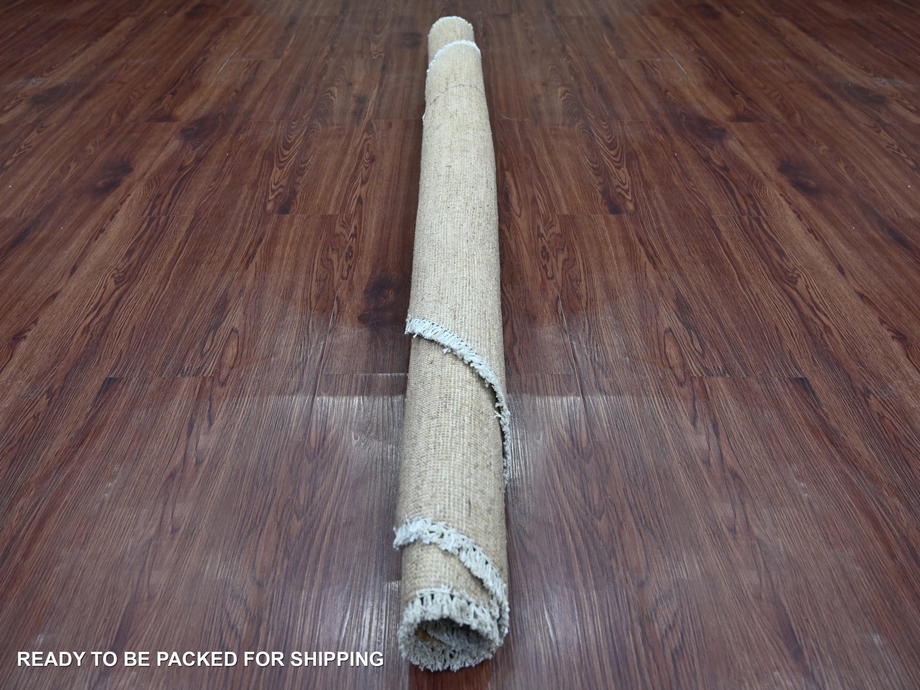 6'x6' Khaki Brown, Plain Solid Pattern, Hand Knotted, Hand Spun Ghazni Wool, Lush and Plush, Round, Oriental Rug HR21837 - Image 4