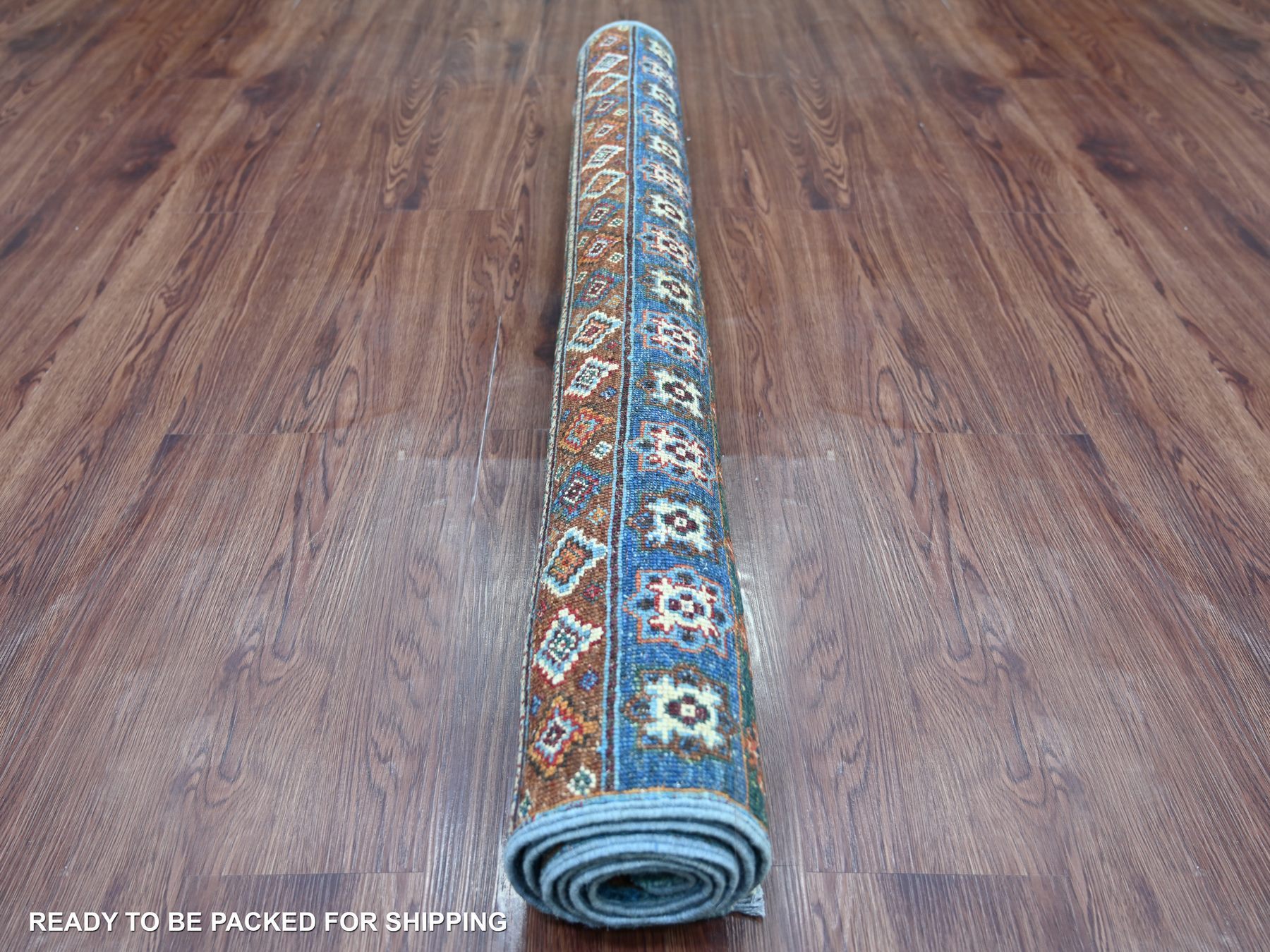 4'x6' Cerulean Blue, Afghan Super Kazak with Khorjin Design, Hand Knotted, Vegetable Dyes, Natural Wool, Oriental Rug HR21848 - Image 4