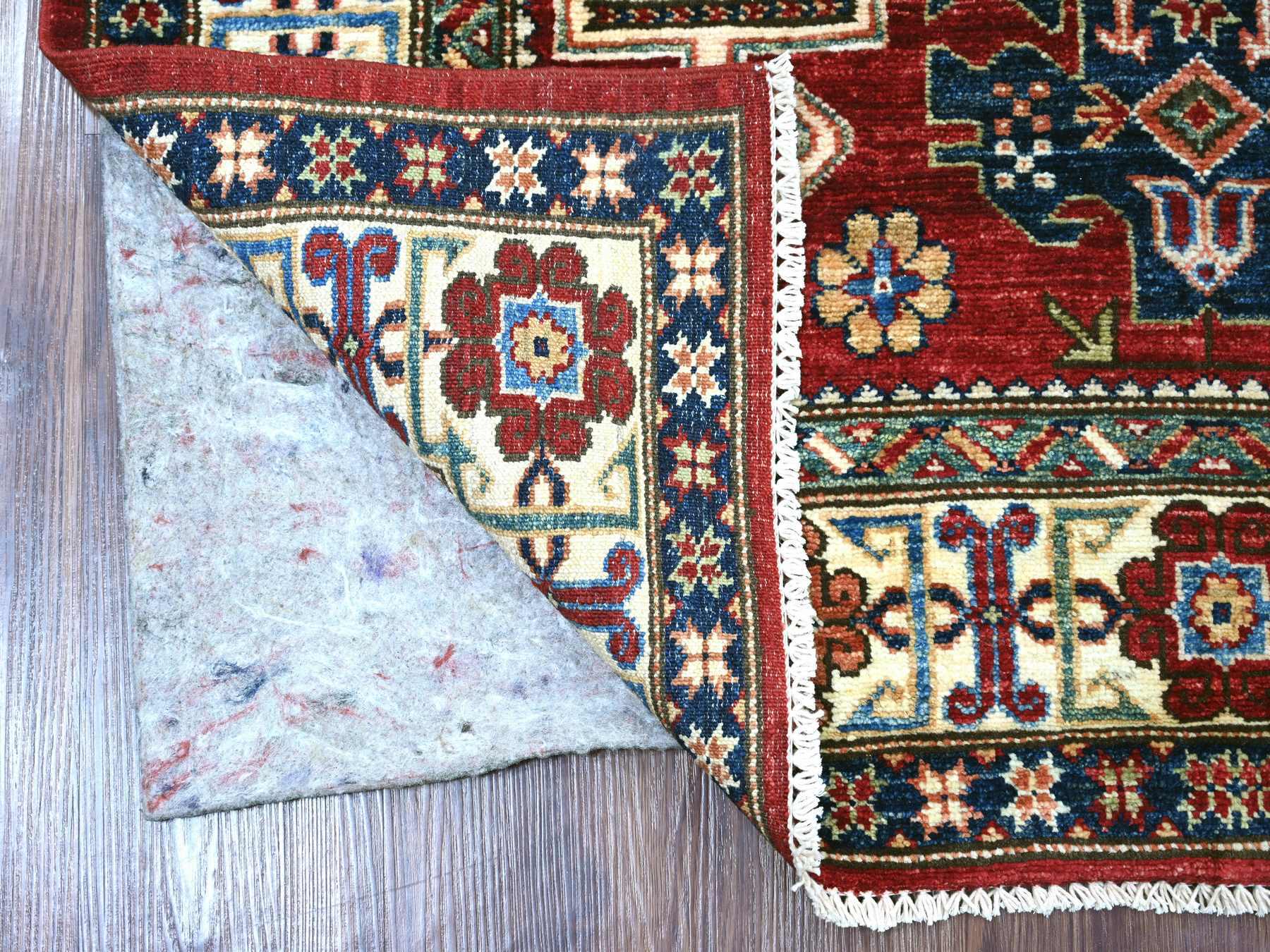 3'10"x6'2" Berry Red, Vegetable Dyes, Natural Wool, Afghan Super Kazak with Tribal Medallions Design, Hand Knotted, Oriental Rug HR21849 - Image 2
