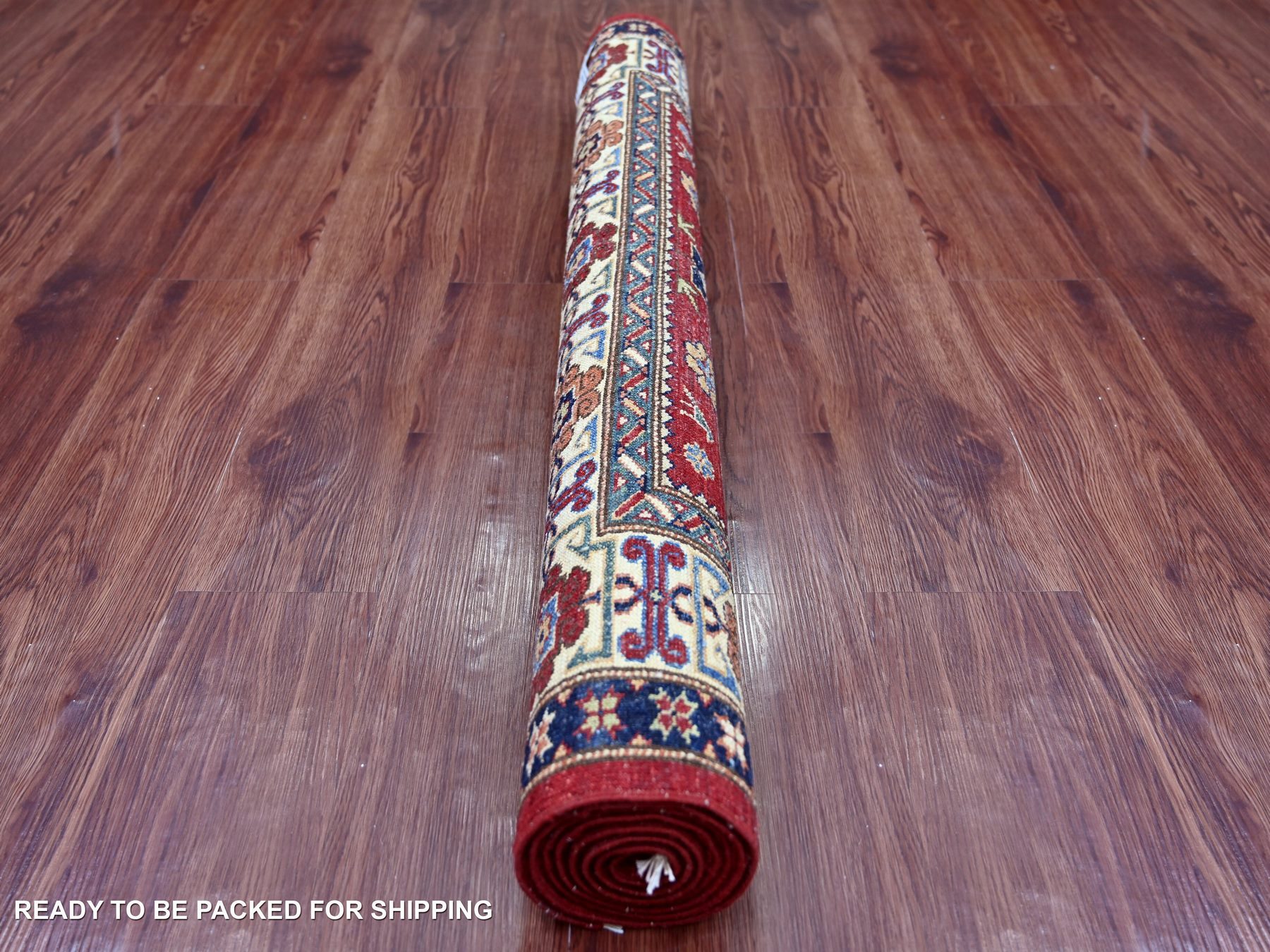 3'10"x6'2" Berry Red, Vegetable Dyes, Natural Wool, Afghan Super Kazak with Tribal Medallions Design, Hand Knotted, Oriental Rug HR21849 - Image 4