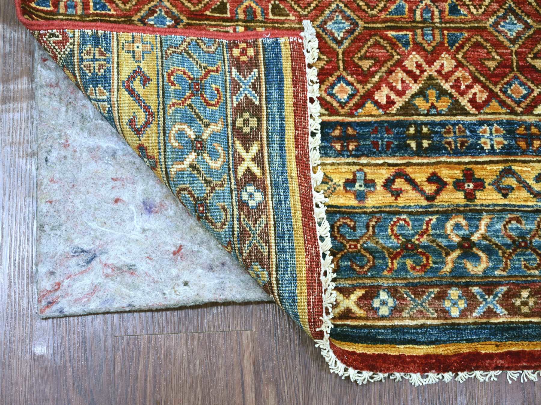 2'10"x8'1" Colorful, Afghan Super Kazak with Khorjin Design, Hand Knotted, Vegetable Dyes, Pure Wool, Runner, Oriental Rug HR21868 - Image 2
