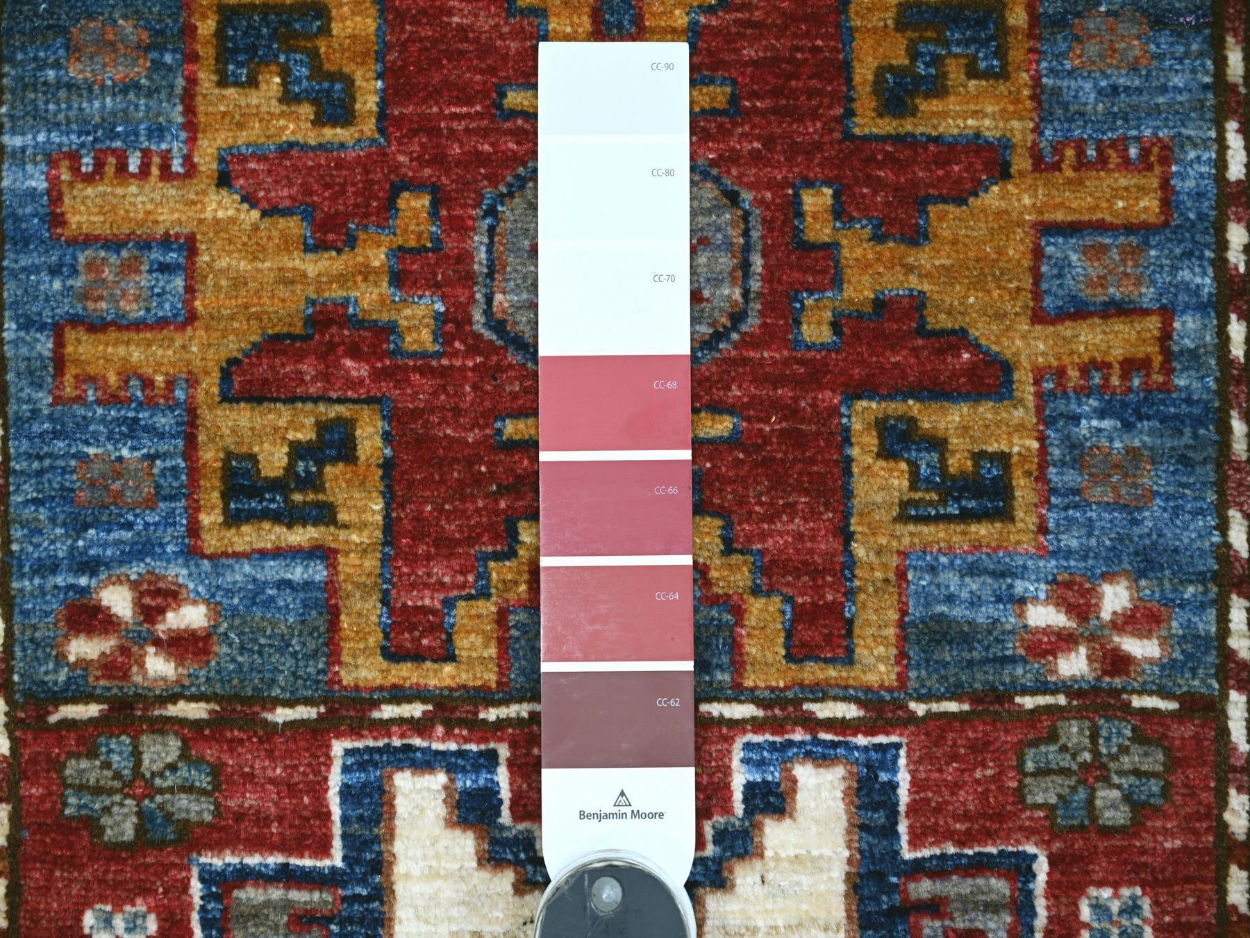 2'10"x9' Colorful, Vegetable Dyes, Afghan Super Kazak with Geometric Medallions Design, Hand Knotted, Pure Wool, Runner, Oriental Rug HR21870 - Image 3