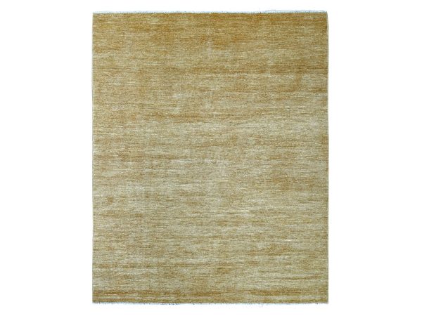 7'9"x9'7" Golden Brown, Plain Solid Pattern, Hand Knotted, Hand Spun Ghazni Wool, Lush and Plush, Oriental Rug HR21894