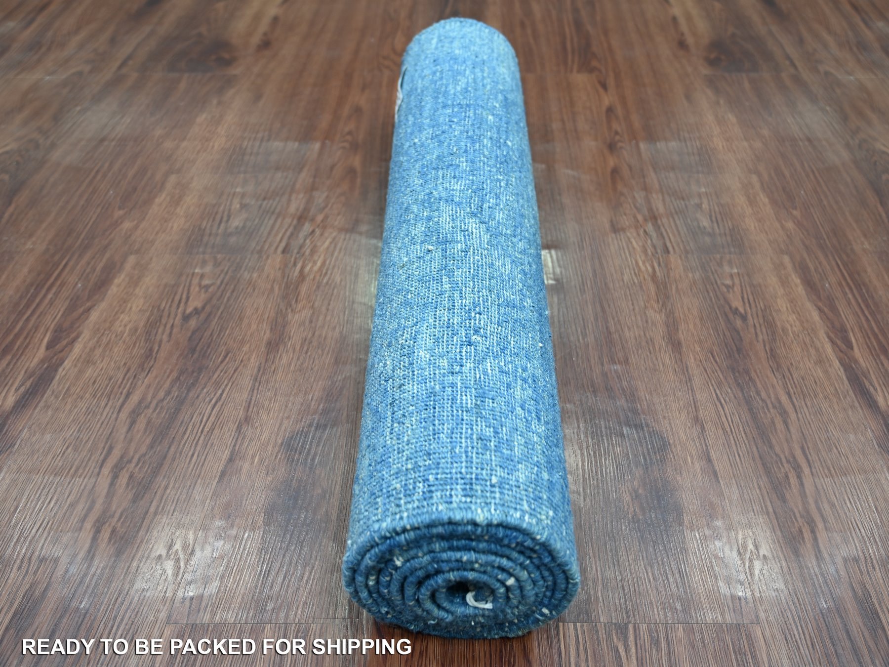 2'5"x7'9" Imperial Blue, Plain Solid Pattern, Hand Knotted, Lush and Plush, Hand Spun Ghazni Wool, Runner, Oriental Rug HR21902 - Image 4