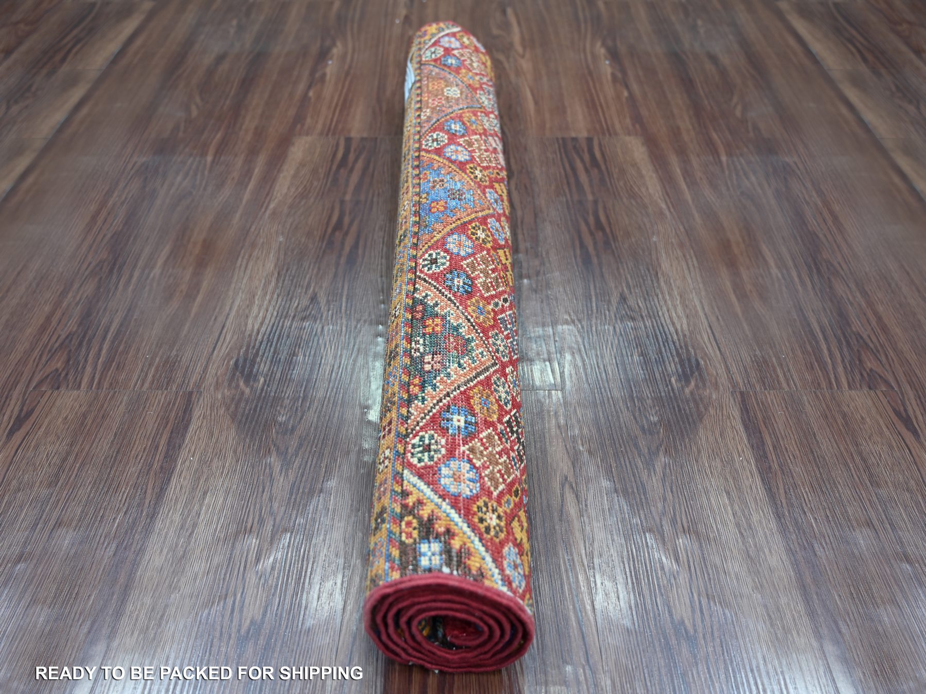 2'7"x4' Berry Red, Afghan Super Kazak with Khorjin Design, Hand Knotted, Vegetable Dyes, Pure Wool, Sample, Mat, Oriental Rug HR21908 - Image 4