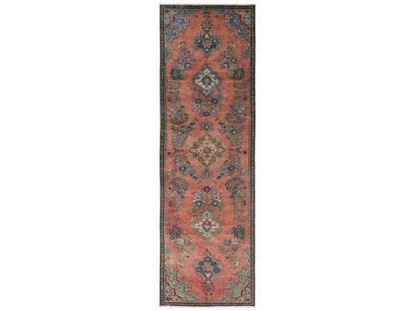 2'9"x8'10" Amber Orange, Vintage Persian Lilahan, Worn and Distressed, Sheared Low, Zero Pile, Sides and Ends Professionally Secured, Hand Knotted, 100% Wool, Runner, Oriental Rug HR2191