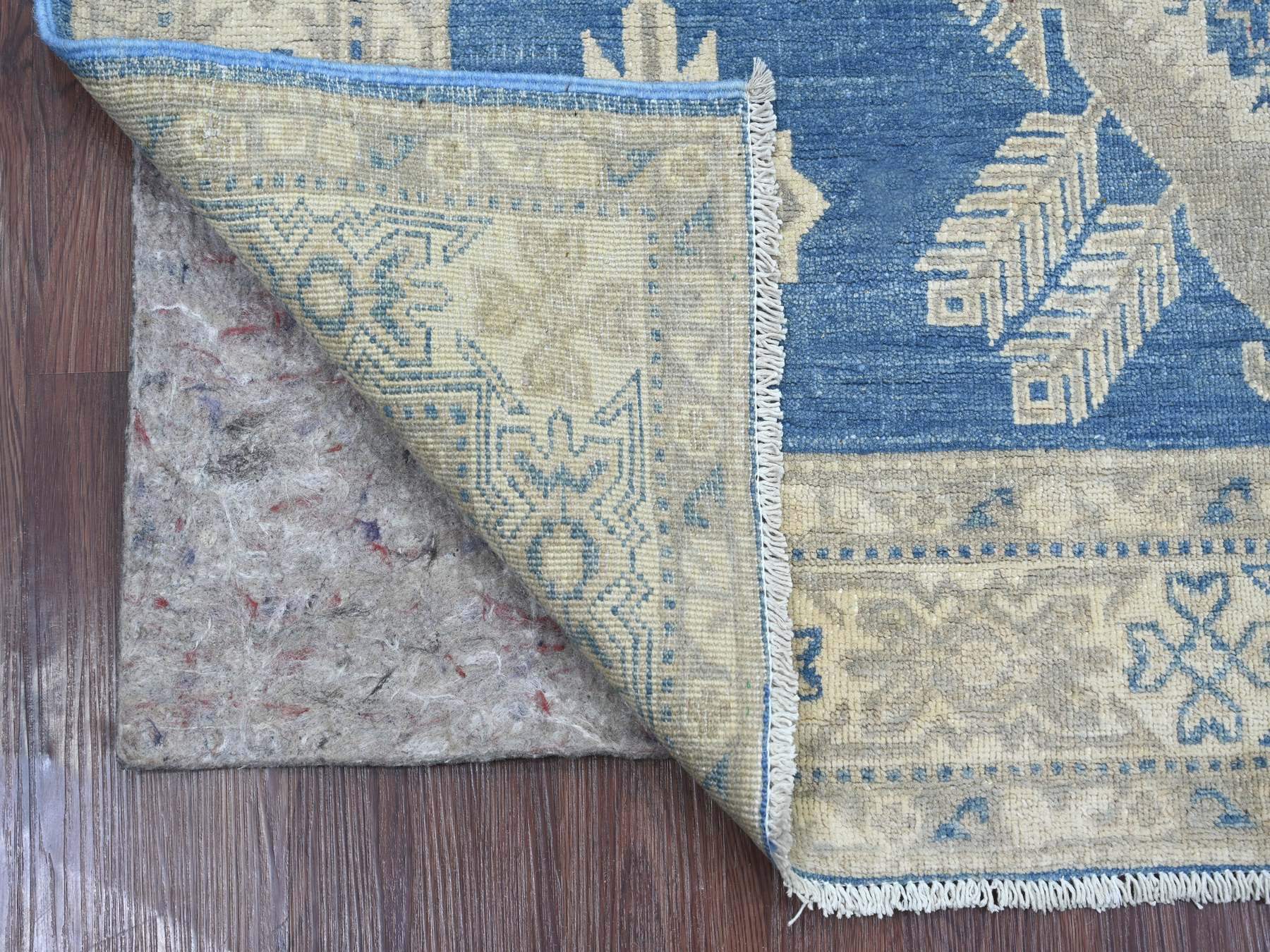 4'9"x6'5" Bayern Blue, Vintage Look Kazak with Geometric Medallions, Hand Knotted, 100% Wool, Natural Dyes, Oriental Rug HR21919 - Image 2