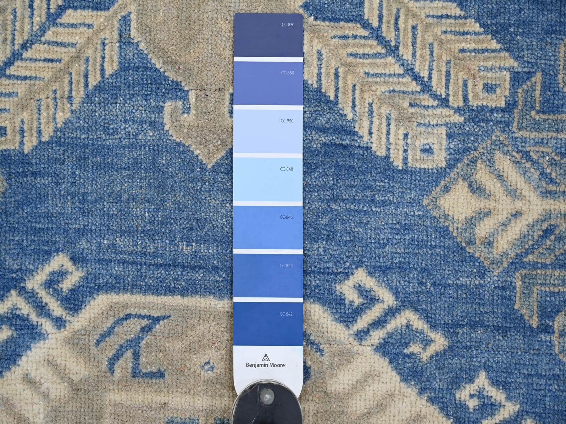 4'9"x6'5" Bayern Blue, Vintage Look Kazak with Geometric Medallions, Hand Knotted, 100% Wool, Natural Dyes, Oriental Rug HR21919 - Image 3