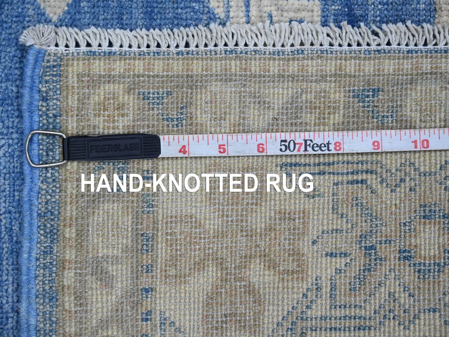 4'9"x6'5" Bayern Blue, Vintage Look Kazak with Geometric Medallions, Hand Knotted, 100% Wool, Natural Dyes, Oriental Rug HR21919 - Image 6