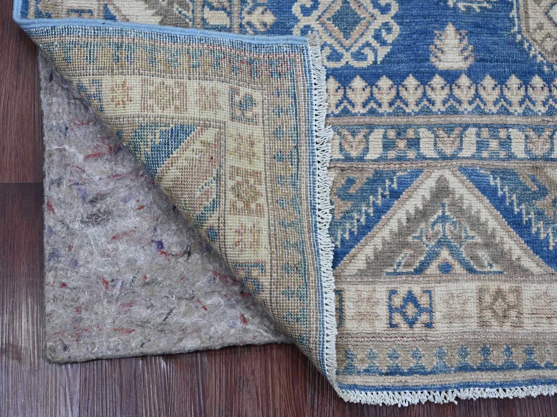 4'7"x6'6" Bayern Blue, Vintage Look Kazak with Geometric Medallions, Hand Knotted, 100% Wool, Natural Dyes, Oriental Rug HR21922 - Image 2