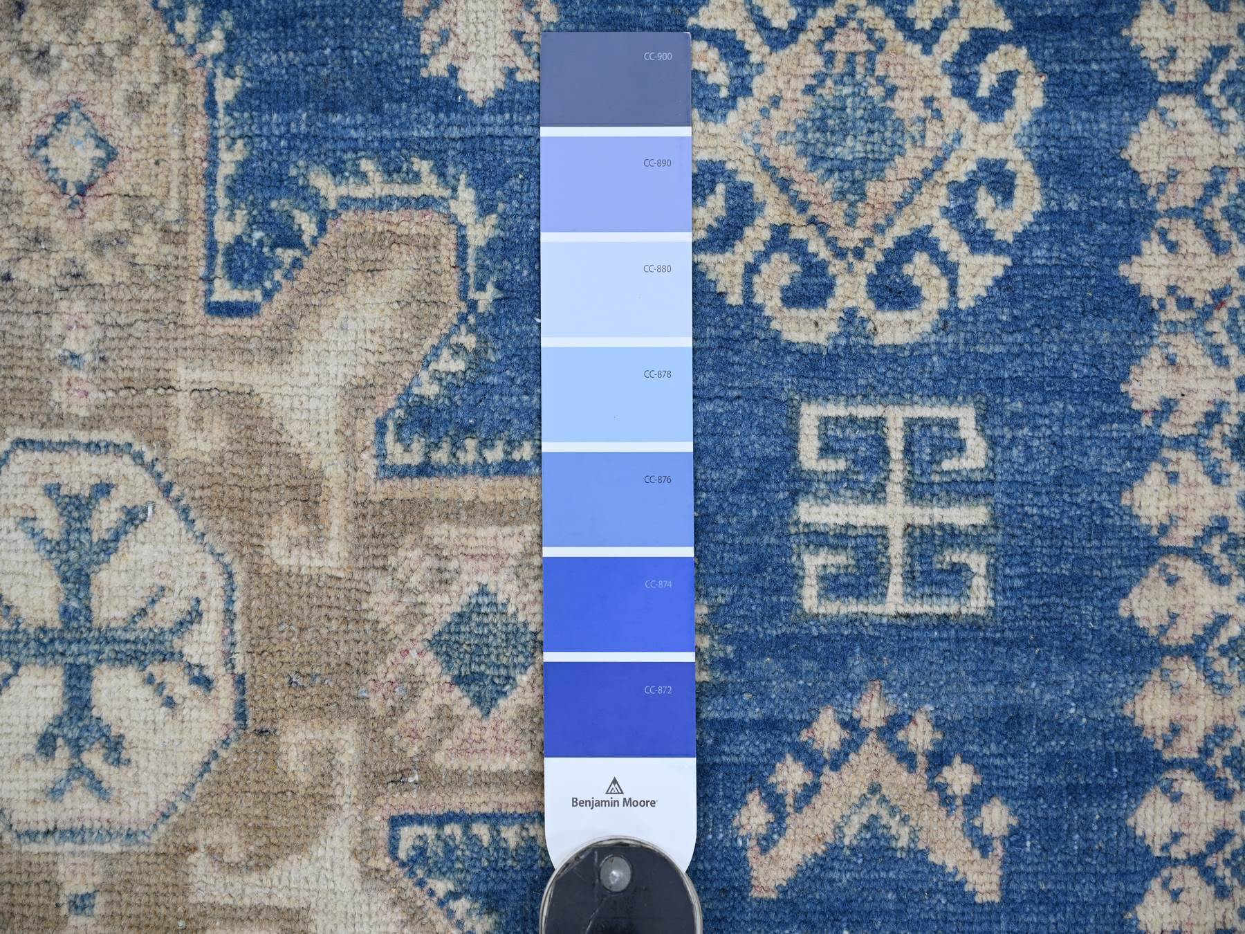 4'7"x6'6" Bayern Blue, Vintage Look Kazak with Geometric Medallions, Hand Knotted, 100% Wool, Natural Dyes, Oriental Rug HR21922 - Image 3