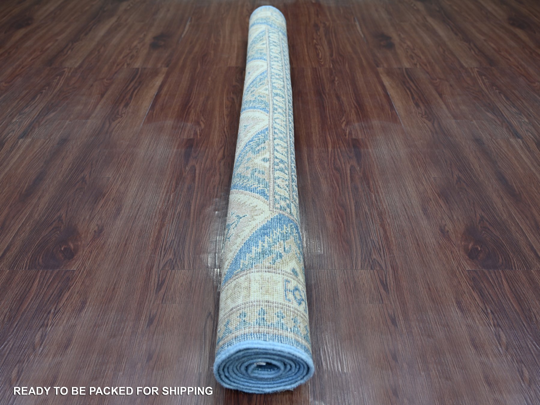 4'7"x6'6" Bayern Blue, Vintage Look Kazak with Geometric Medallions, Hand Knotted, 100% Wool, Natural Dyes, Oriental Rug HR21922 - Image 4