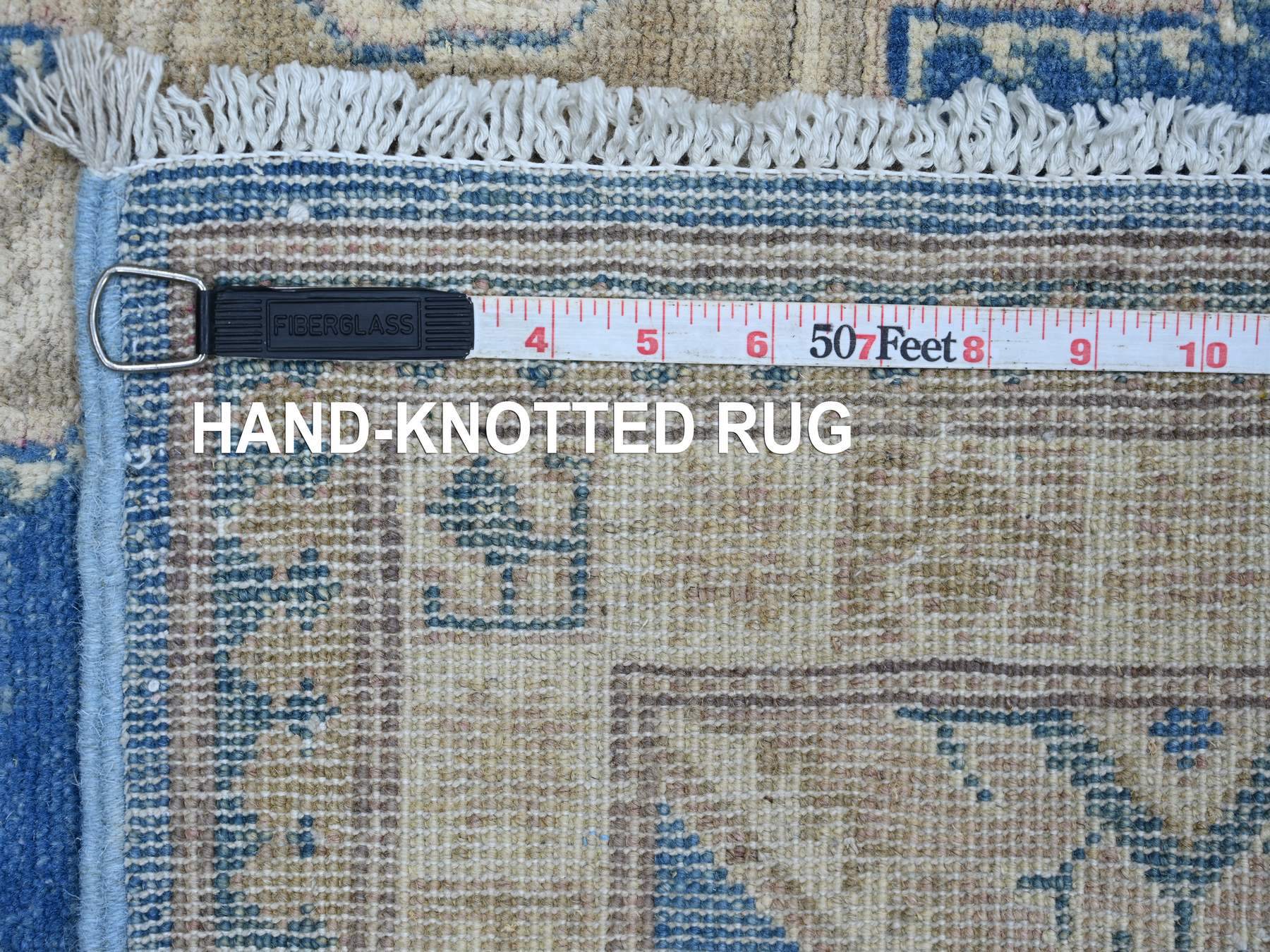 4'7"x6'6" Bayern Blue, Vintage Look Kazak with Geometric Medallions, Hand Knotted, 100% Wool, Natural Dyes, Oriental Rug HR21922 - Image 6