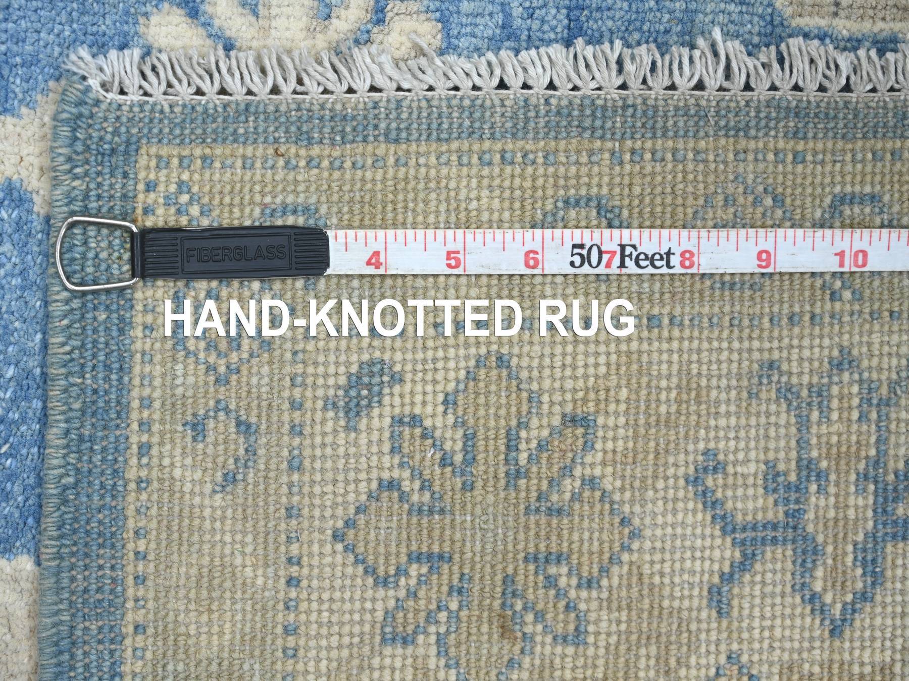 4'1"x5'10" Lake Blue, Vintage Look Kazak with All Over Design, 100% Wool, Hand Knotted, Natural Dyes, Oriental Rug HR21924 - Image 6