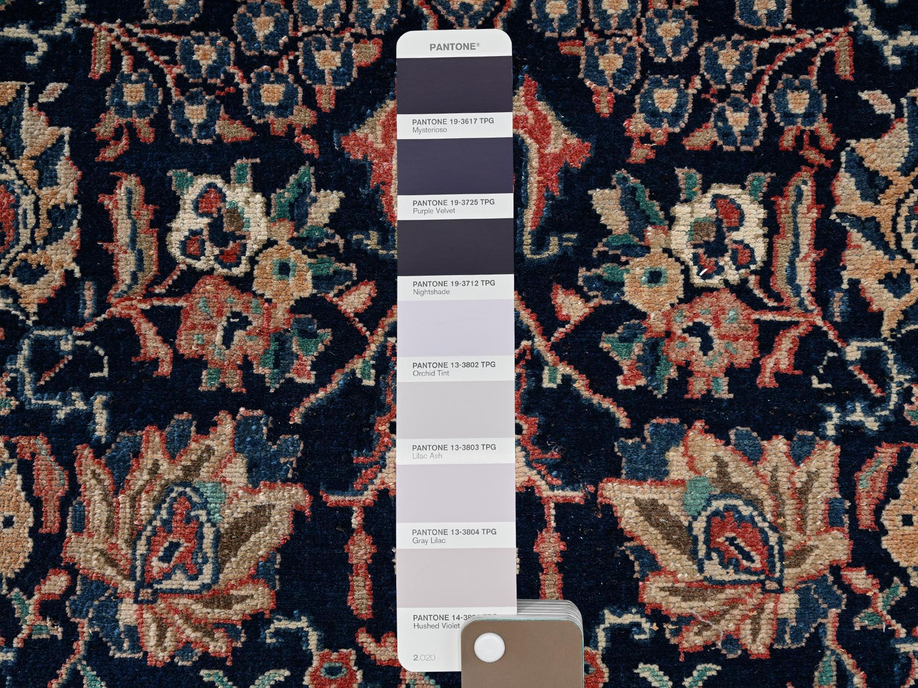 2'8"x10'8" Midnight Blue, Vintage Persian Sarouk Mahal with All Over Design, 100% Wool, Hand Knotted, Cropped Thin, Even Wear, Sides and Ends Professionally Secured, Runner, Oriental Rug HR2193 - Image 4