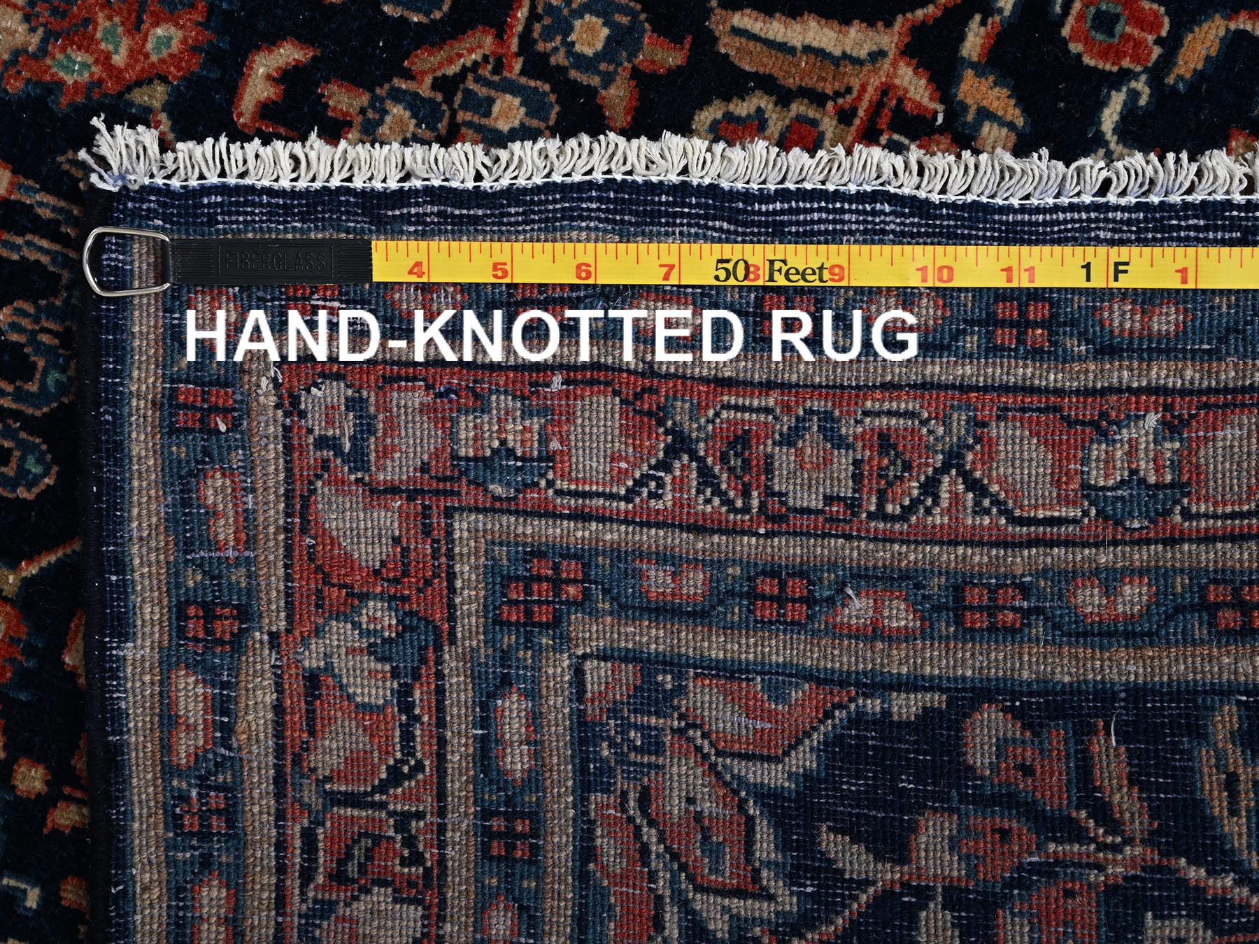 2'8"x10'8" Midnight Blue, Vintage Persian Sarouk Mahal with All Over Design, 100% Wool, Hand Knotted, Cropped Thin, Even Wear, Sides and Ends Professionally Secured, Runner, Oriental Rug HR2193 - Image 7